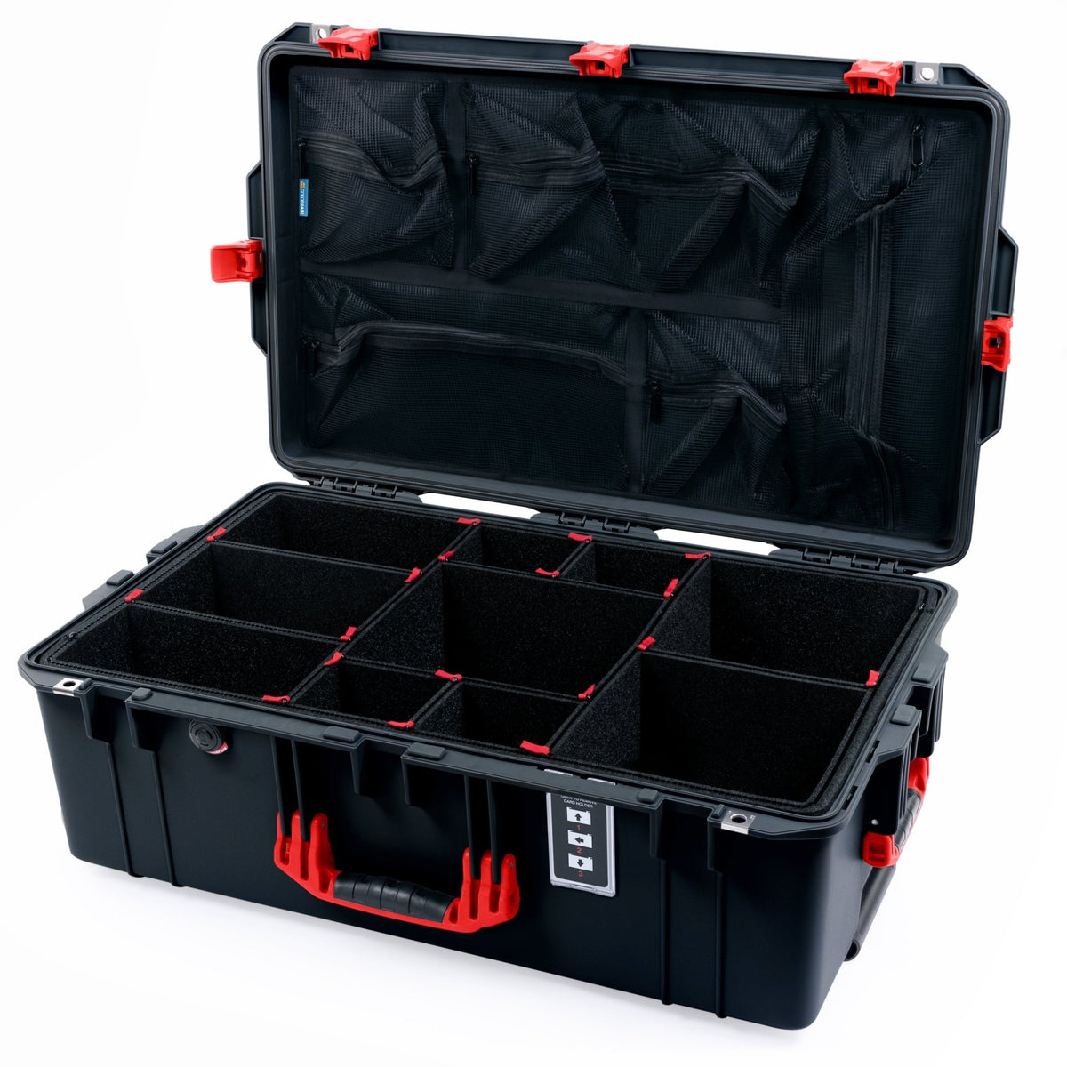 Pelican 1595 Air Case - Black & Red Trolley - TrekPak Divider System / Mesh Lid Organizer