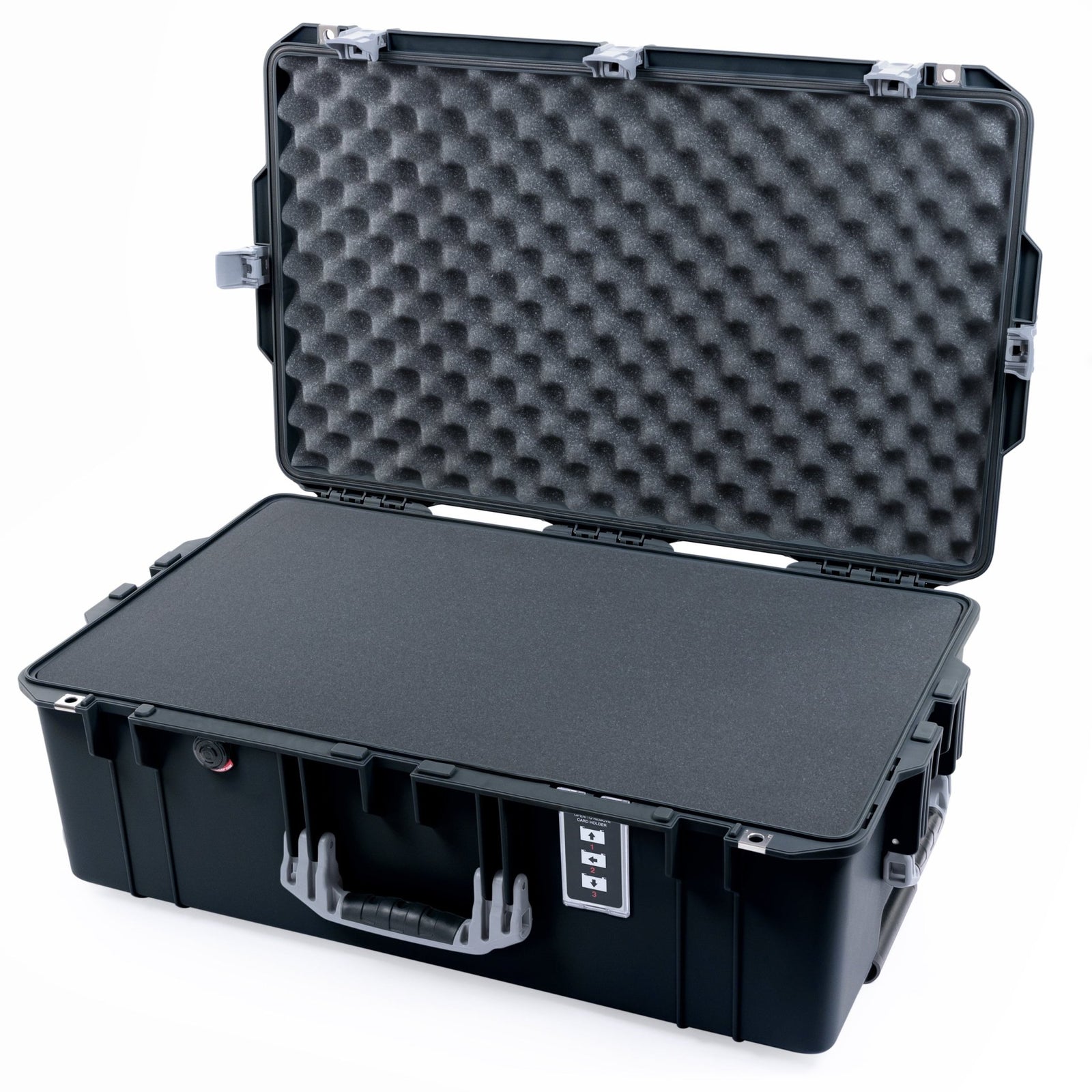 Pelican 1595 Air Case - Black & Silver Trolley - Pick & Pluck Foam / Convoluted Lid Foam