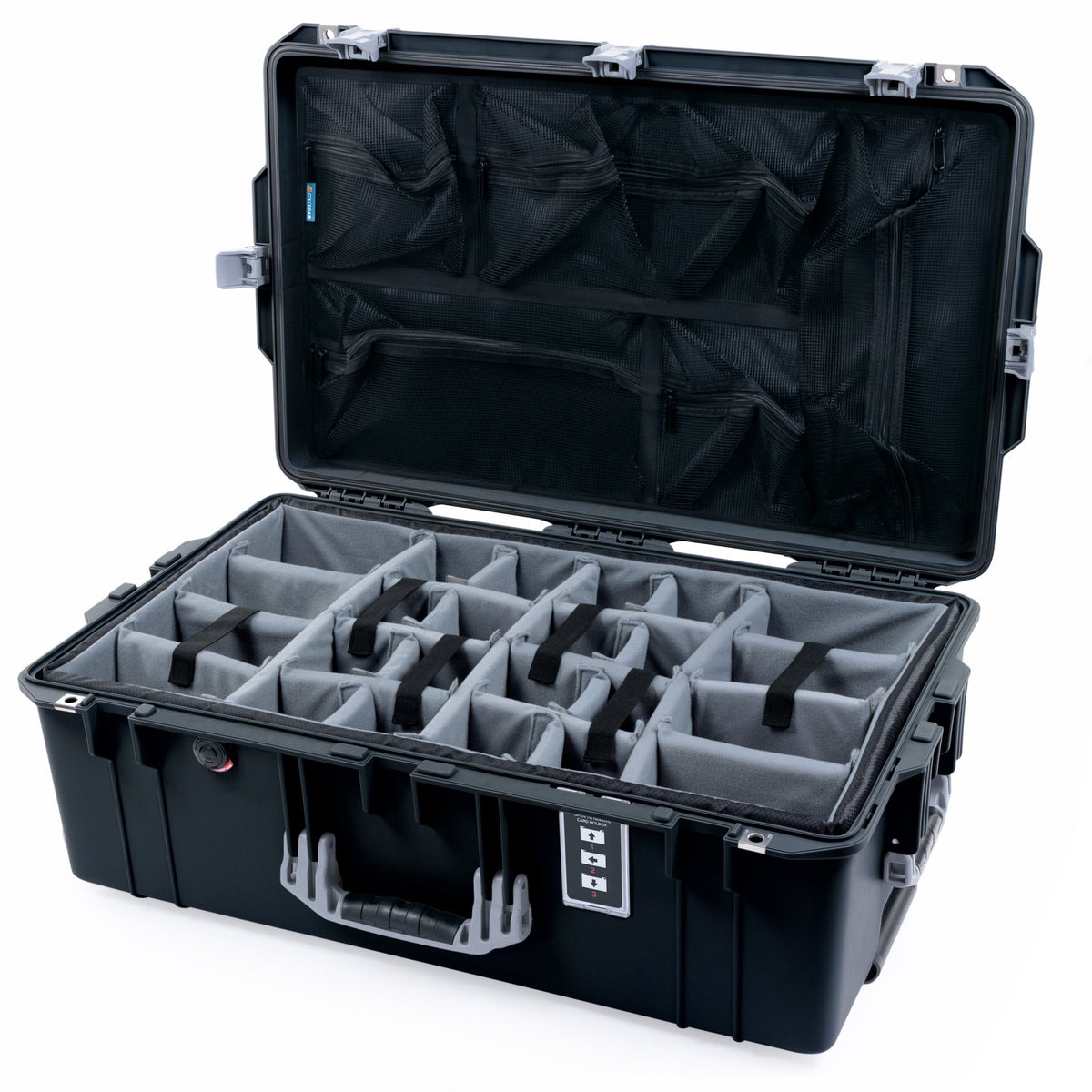 Pelican 1595 Air Case - Black & Silver Trolley - Padded Microfiber Dividers / Mesh Lid Organizer