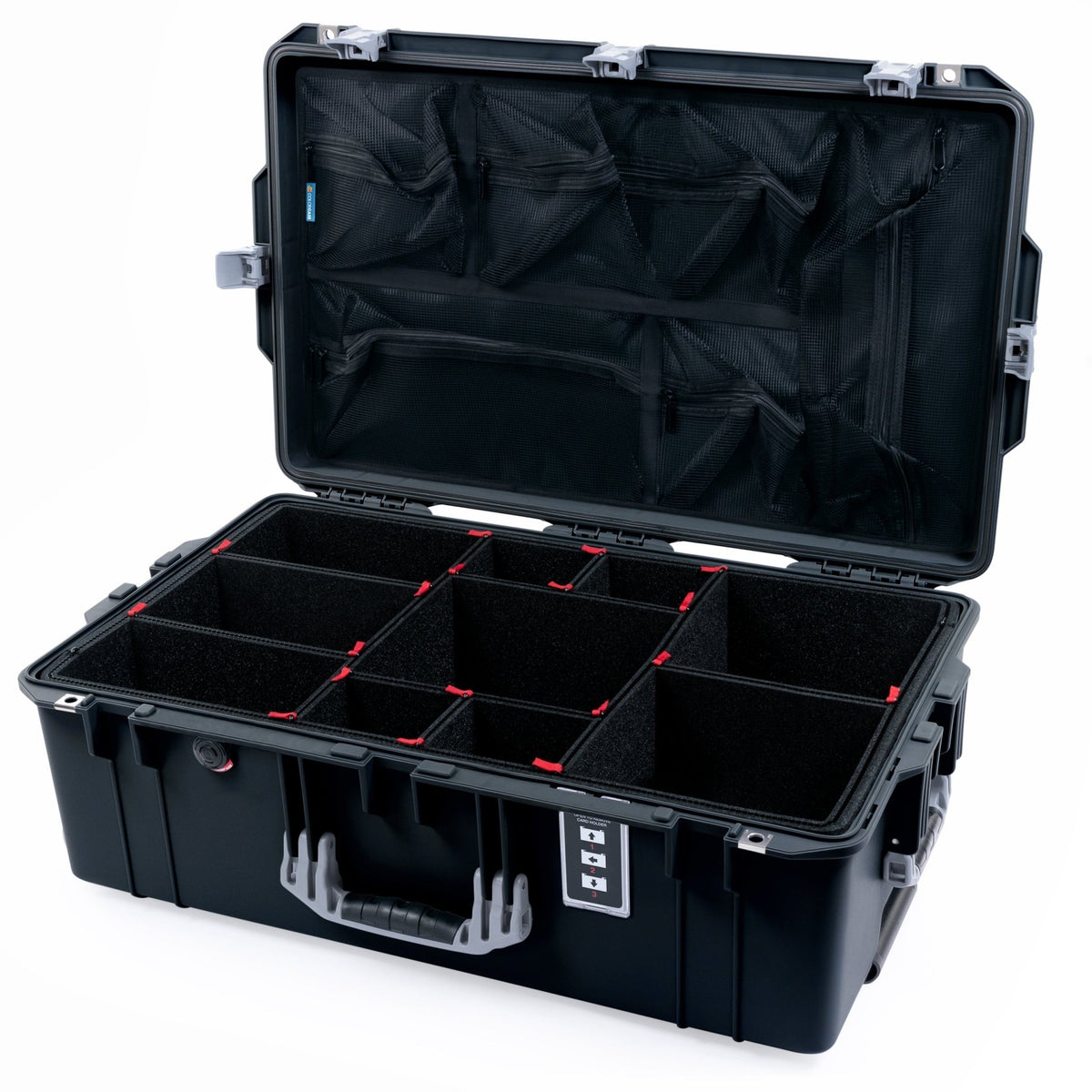 Pelican 1595 Air Case - Black & Silver Trolley - TrekPak Divider System / Mesh Lid Organizer