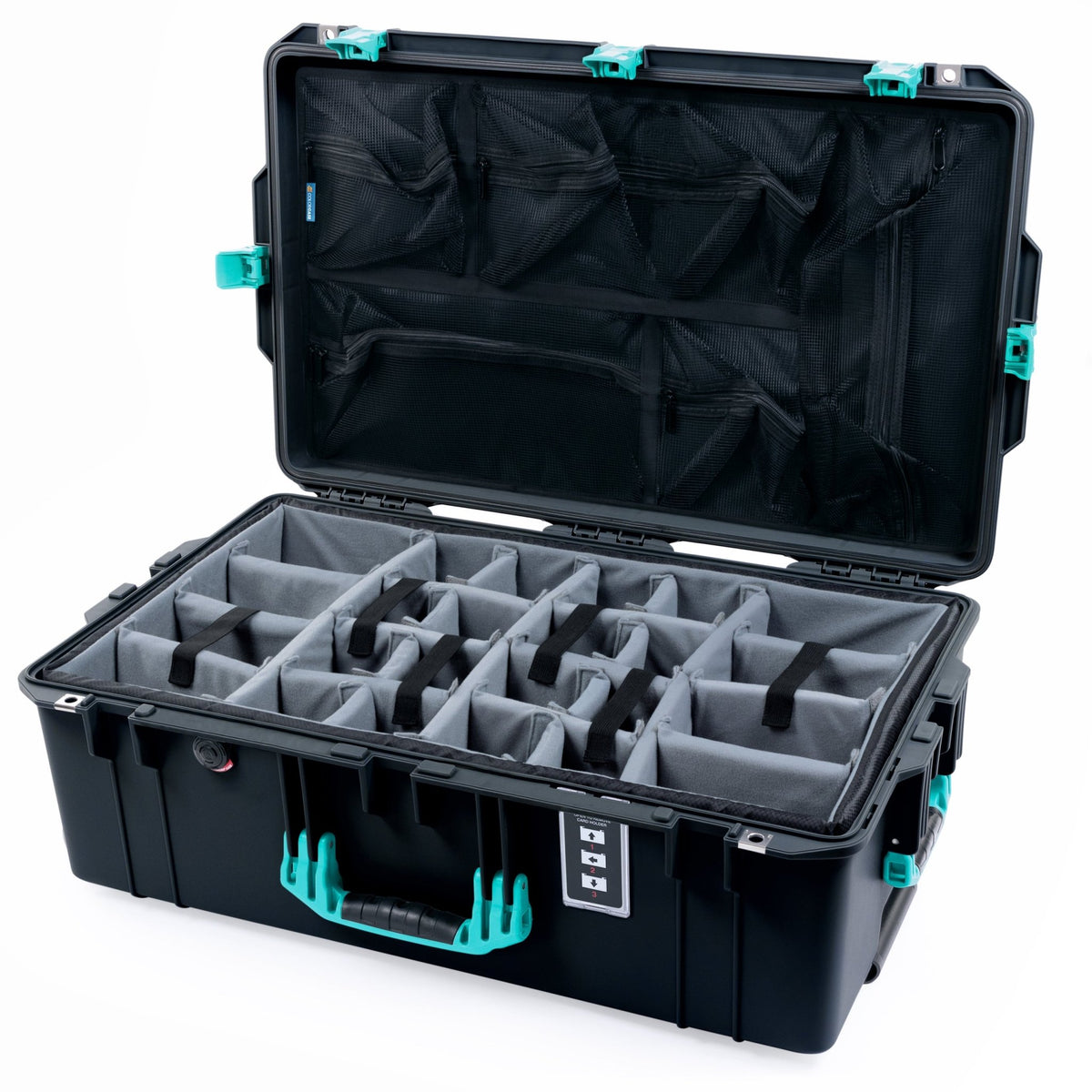 Pelican 1595 Air Case - Black & Teal - Padded Microfiber Dividers / Mesh Lid Organizer