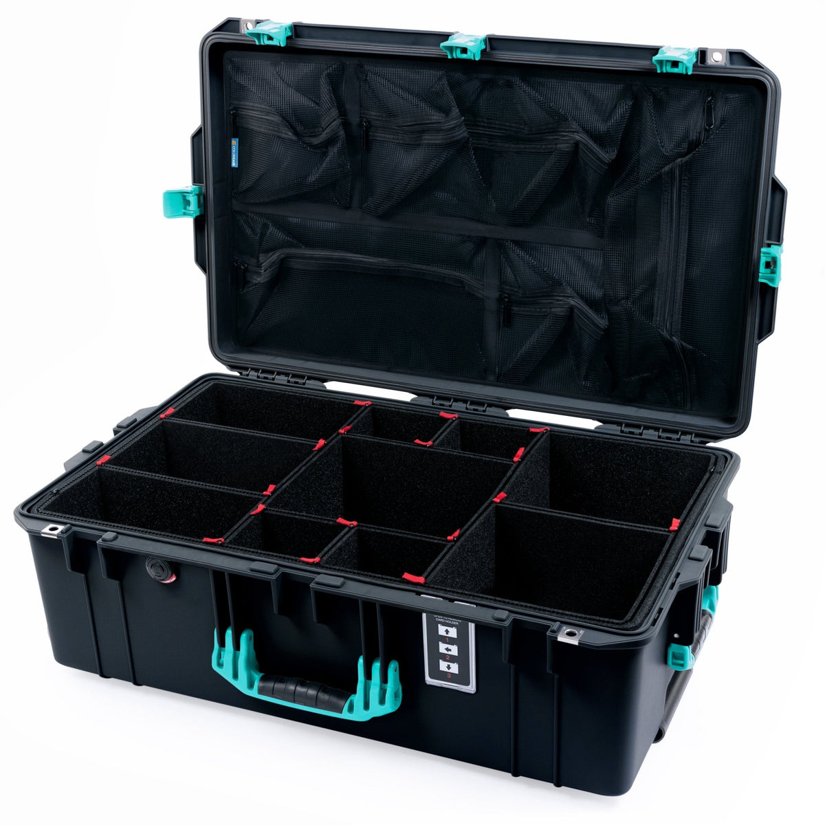 Pelican 1595 Air Case - Black & Teal - TrekPak Divider System / Mesh Lid Organizer