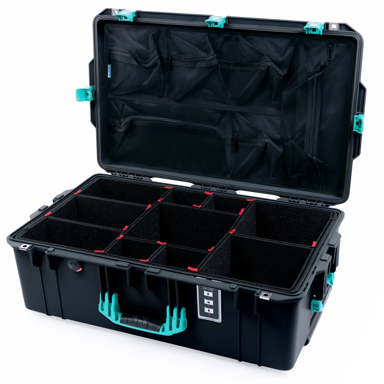 Pelican 1595 Air Case - Black & Teal - TrekPak Divider System / Mesh Lid Organizer
