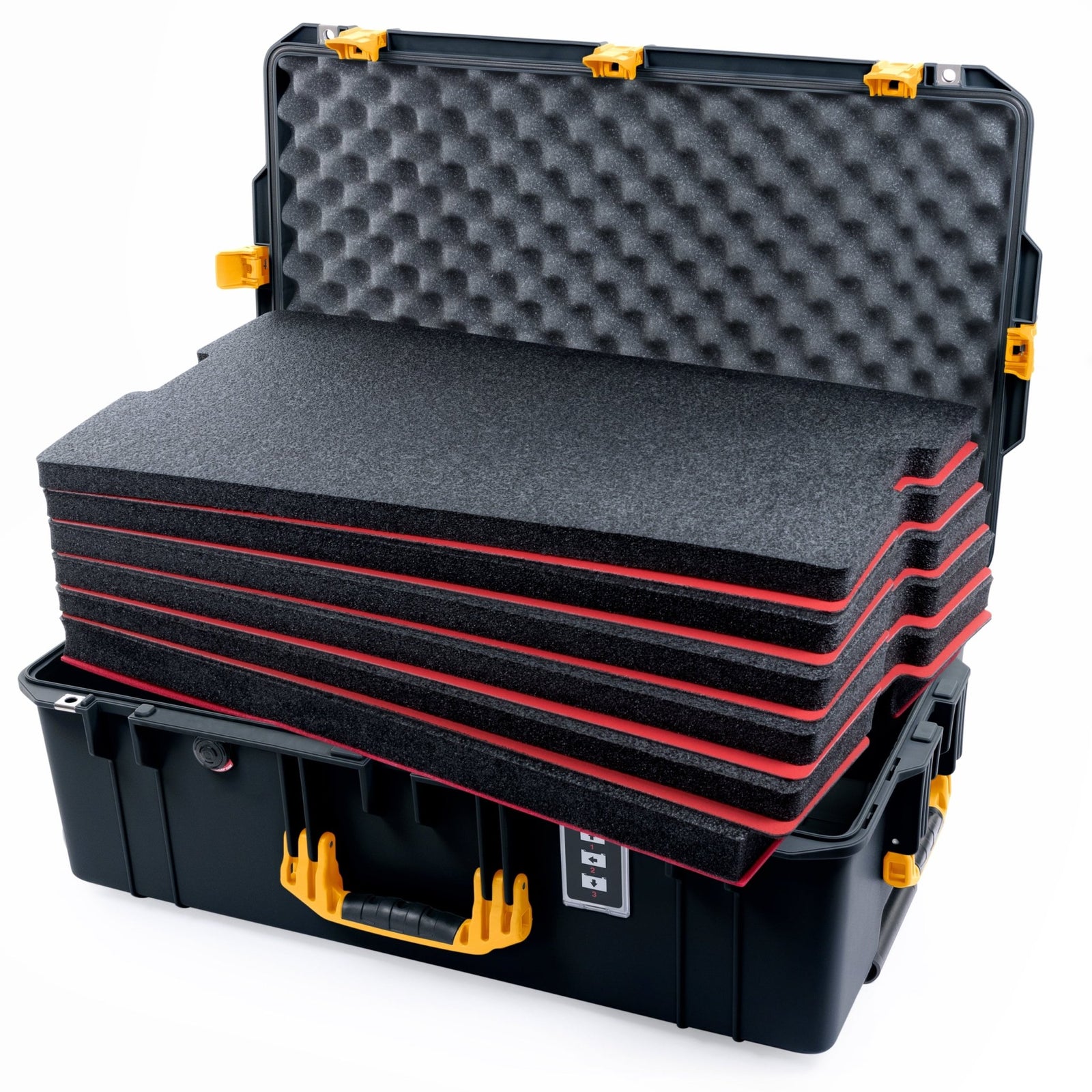 Pelican 1595 Air Case - Black & Yellow Trolley - DIY Tool Foam Kit / Convoluted Lid Foam