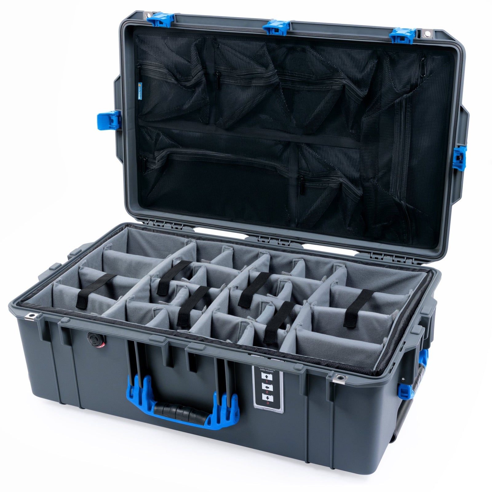 Pelican 1595 Air Case - Charcoal & Blue - Padded Microfiber Dividers / Mesh Lid Organizer