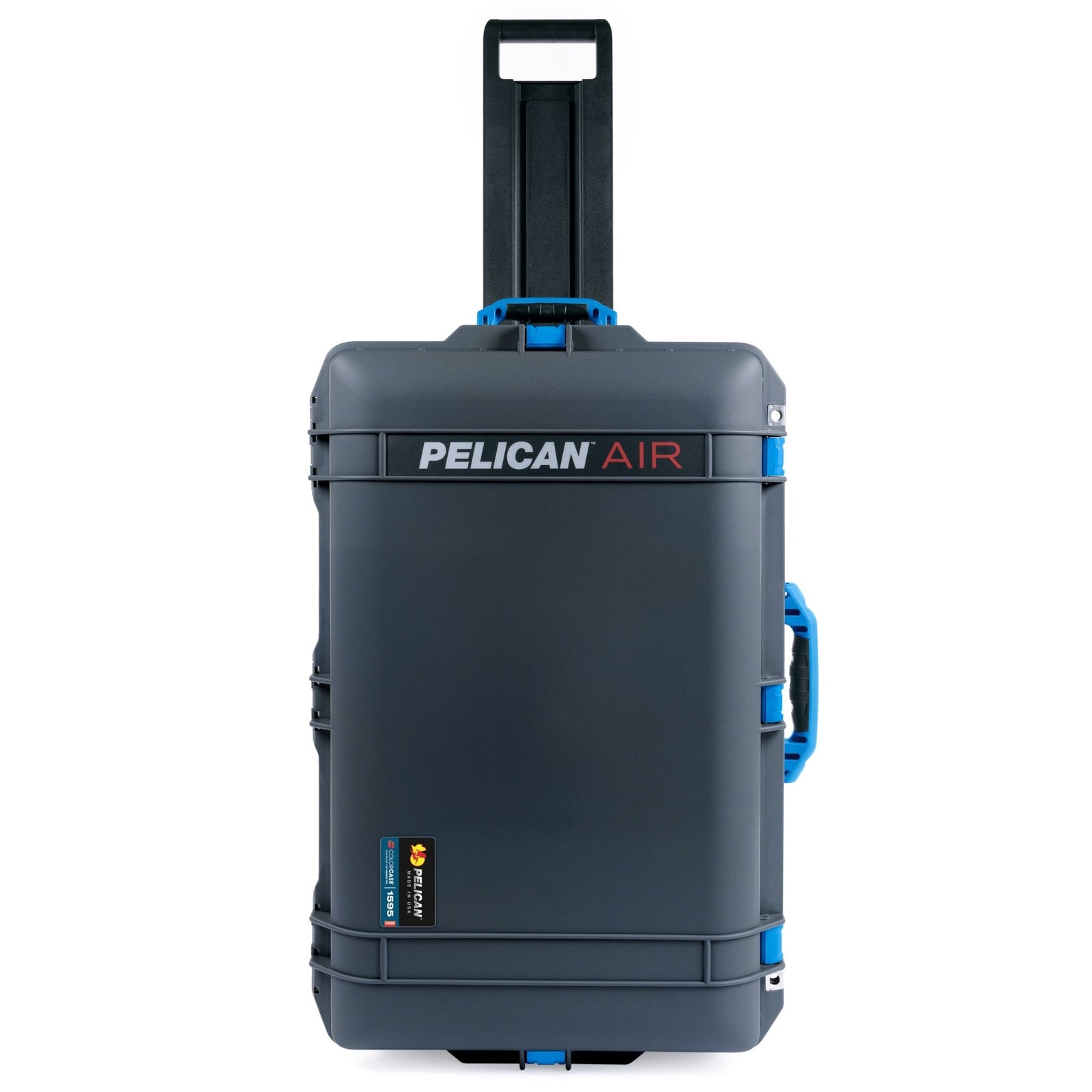 Pelican 1595 Air Case - Charcoal with Blue Handle & Latches - Upright Front View