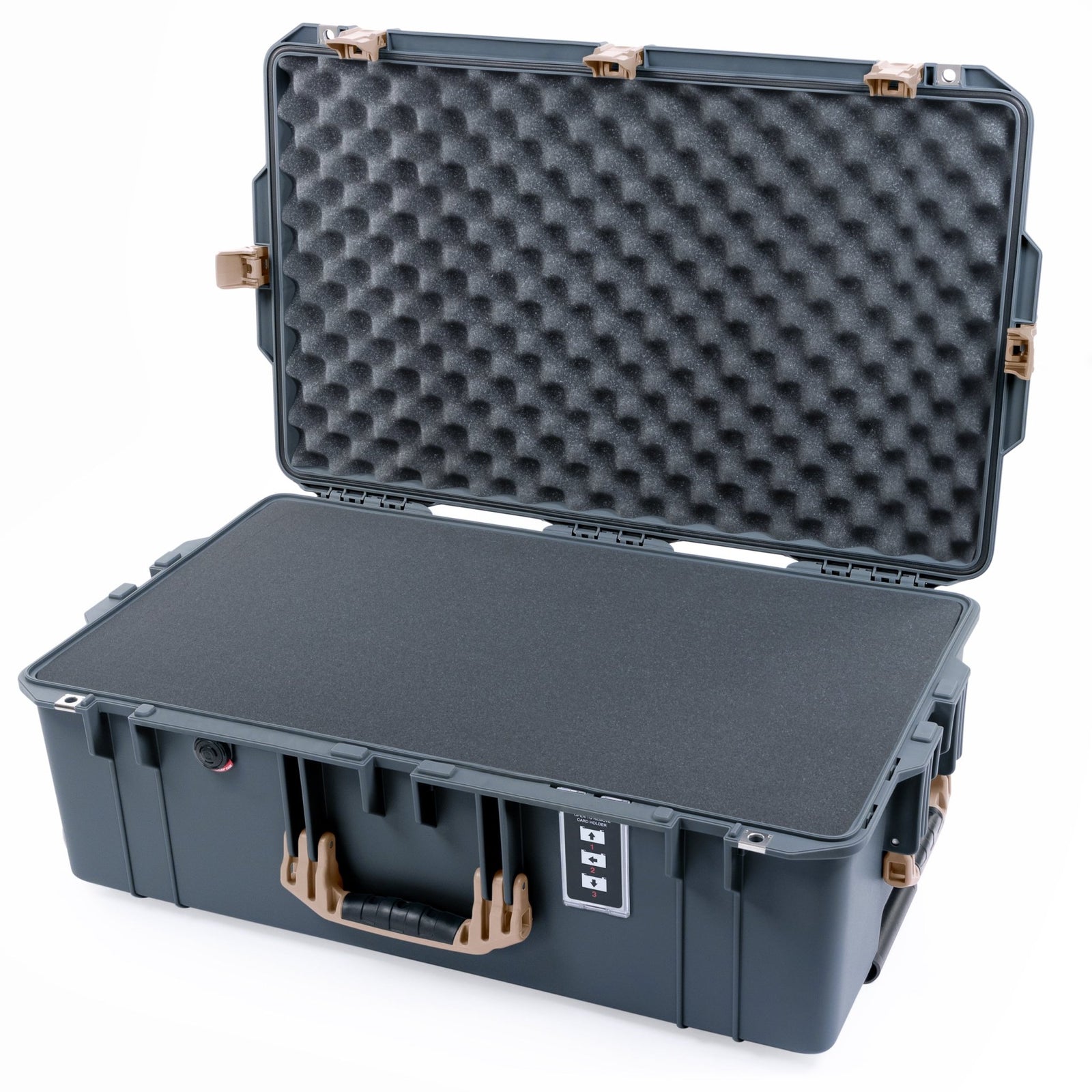 Pelican 1595 Air Case - Charcoal & Desert Tan Trolley - Pick & Pluck Foam / Convoluted Lid Foam