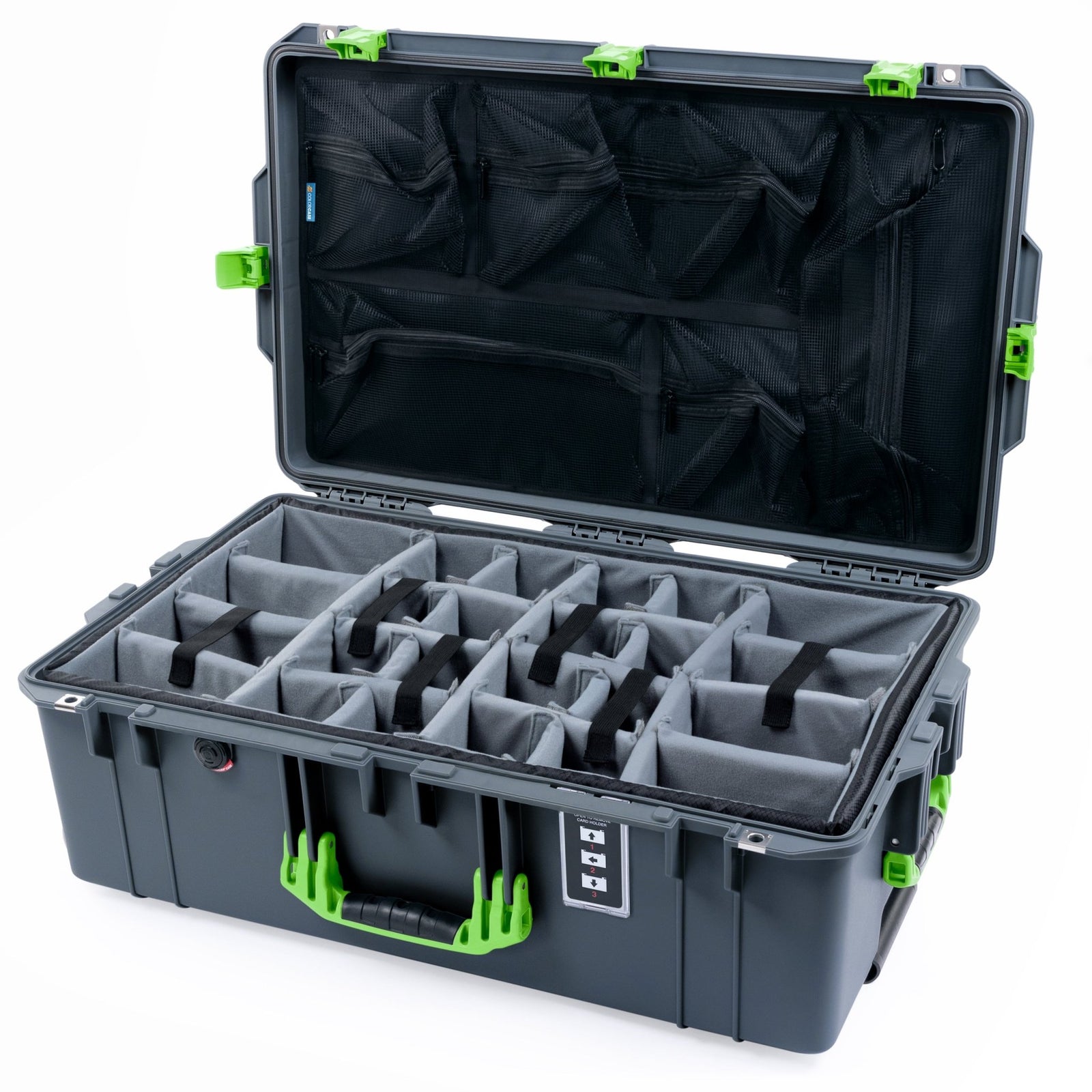 Pelican 1595 Air Case - Charcoal & Lime Green - Padded Microfiber Dividers / Mesh Lid Organizer