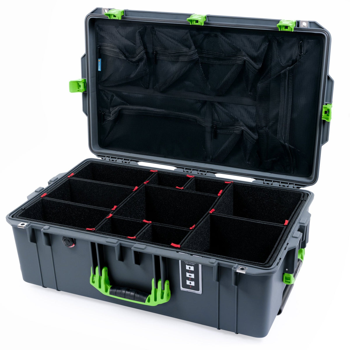 Pelican 1595 Air Case - Charcoal &amp; Lime Green - TrekPak Divider System / Mesh Lid Organizer