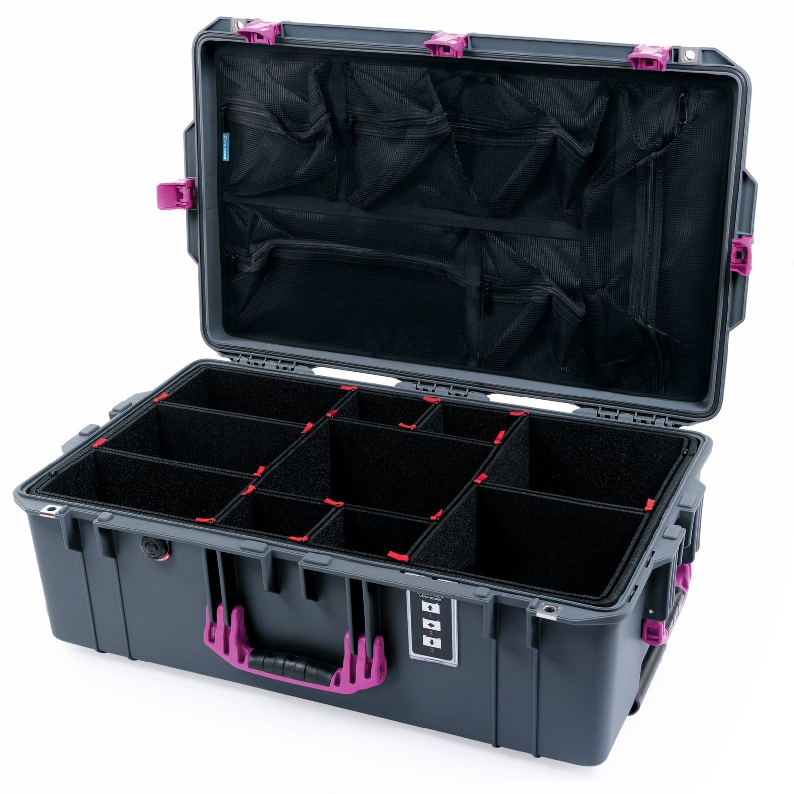 Pelican 1595 Air Case - Charcoal & Magenta - TrekPak Divider System / Mesh Lid Organizer