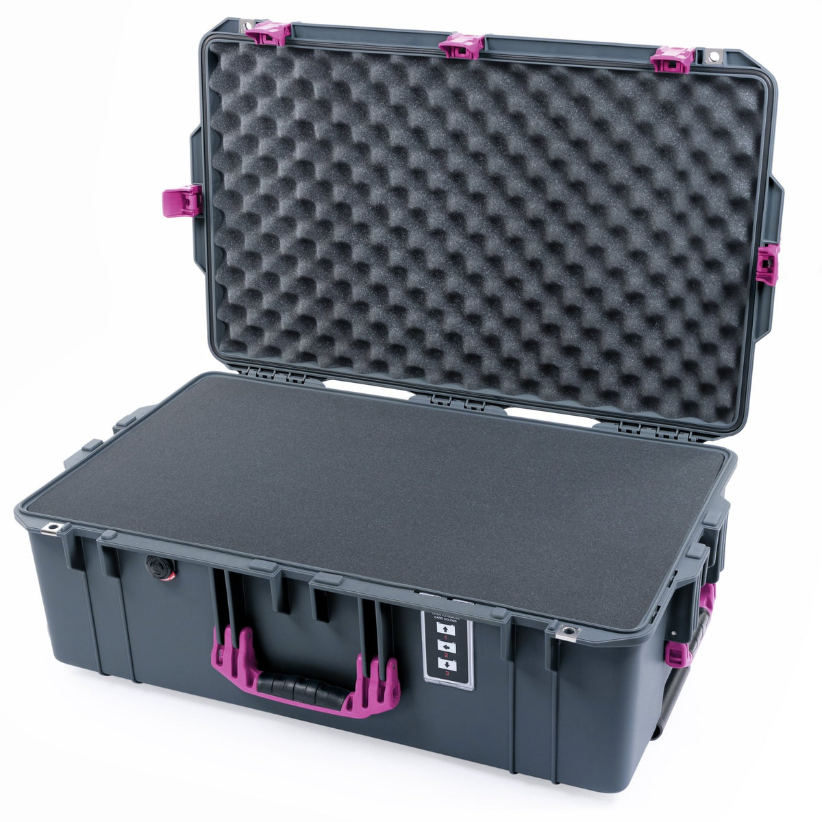 Pelican 1595 Air Case - Charcoal &amp; Magenta Trolley - Pick &amp; Pluck Foam / Convoluted Lid Foam