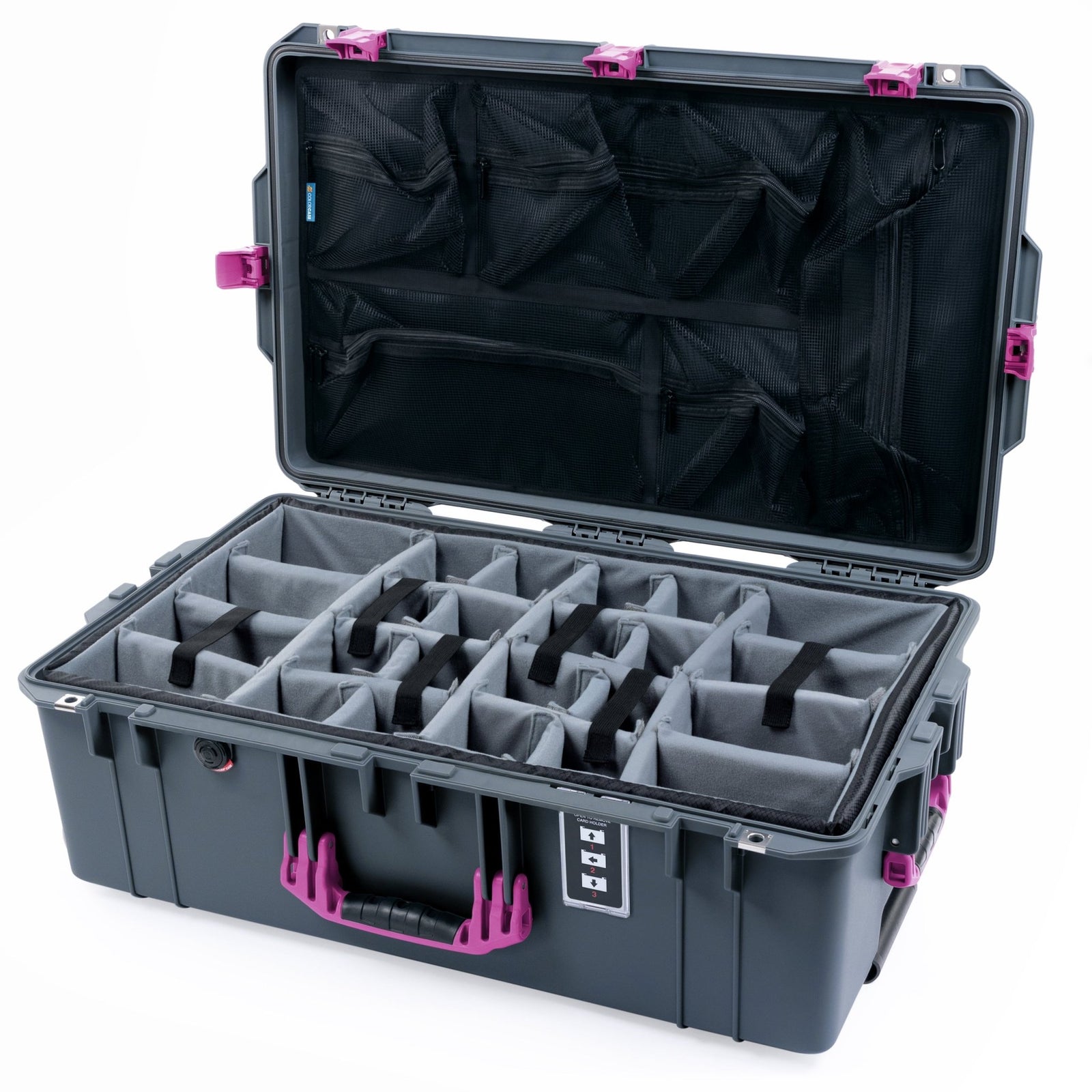 Pelican 1595 Air Case - Charcoal & Magenta Trolley - Padded Microfiber Dividers / Mesh Lid Organizer