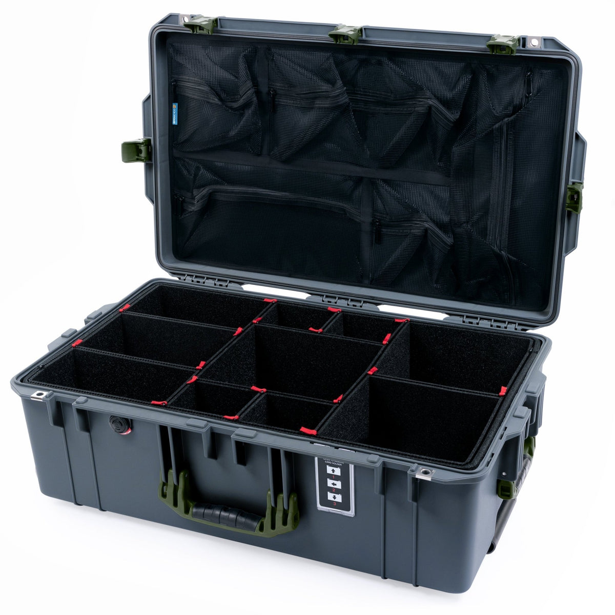 Pelican 1595 Air Case - Charcoal &amp; OD Green - TrekPak Divider System / Mesh Lid Organizer