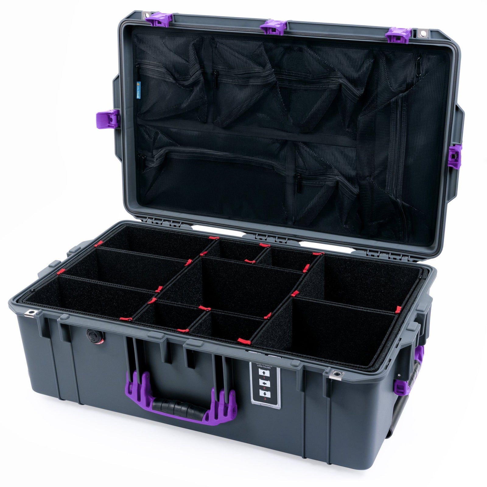 Pelican 1595 Air Case - Charcoal & Purple - TrekPak Divider System / Mesh Lid Organizer