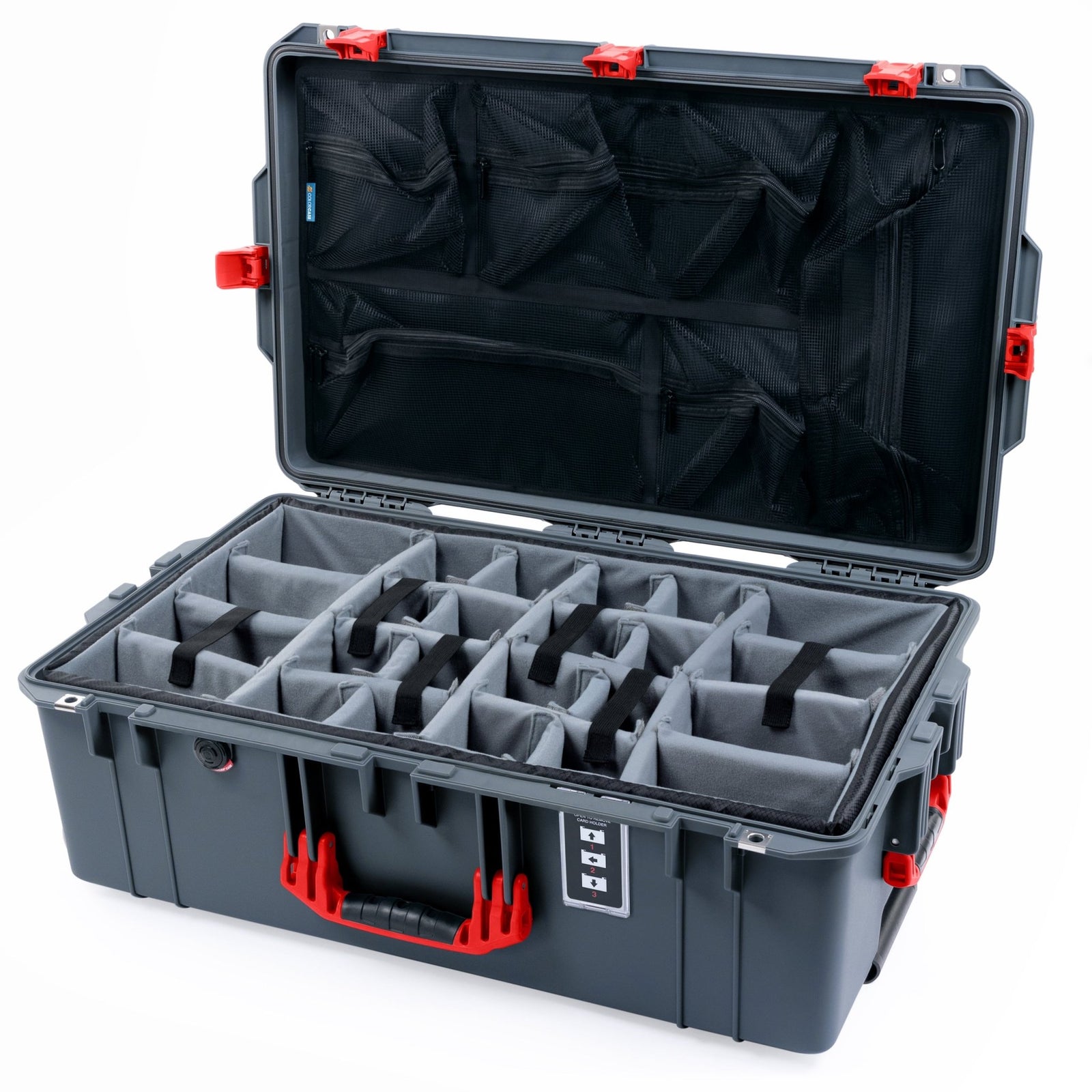 Pelican 1595 Air Case - Charcoal & Red Trolley - Padded Microfiber Dividers / Mesh Lid Organizer