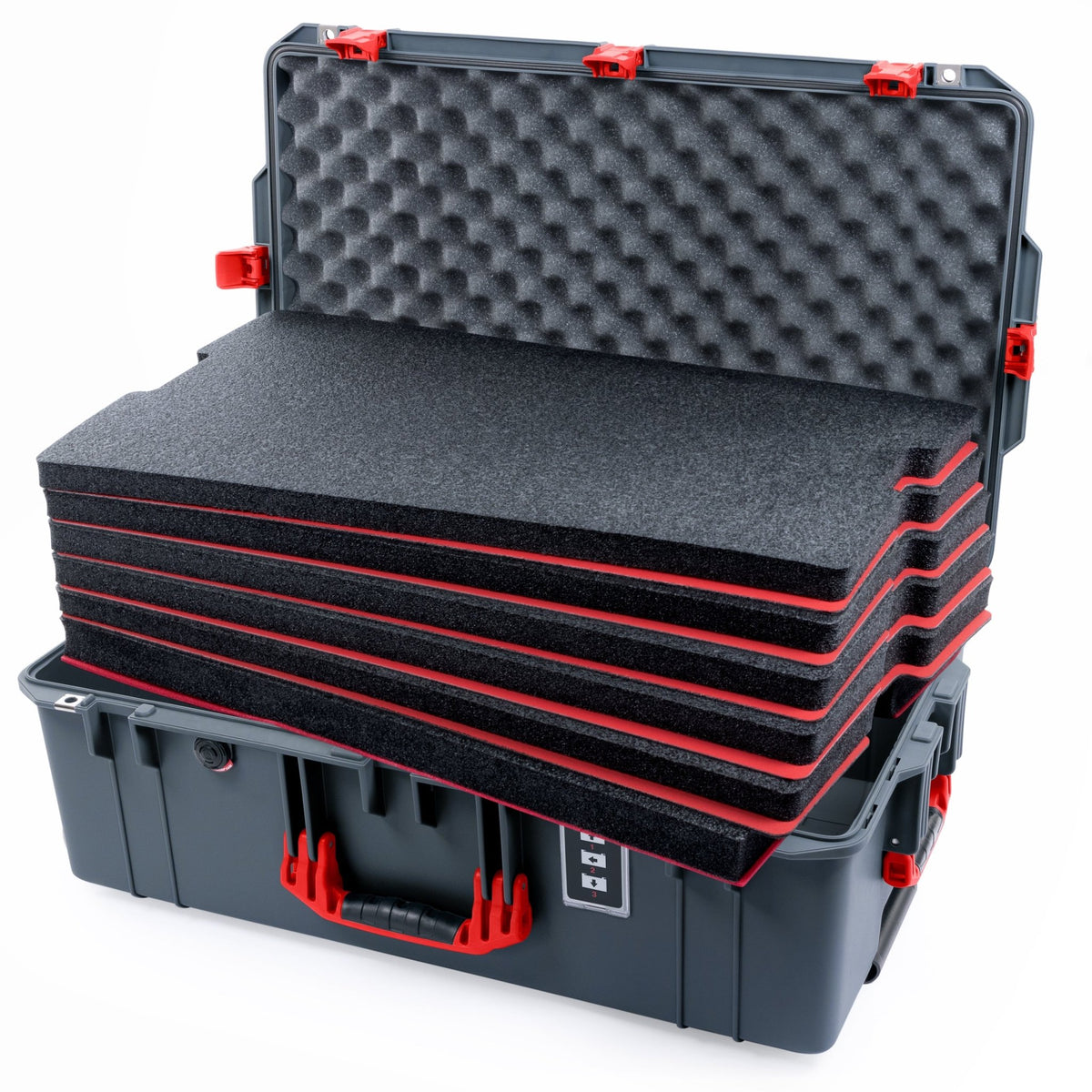 Pelican 1595 Air Case - Charcoal & Red Trolley - DIY Tool Foam Kit / Convoluted Lid Foam