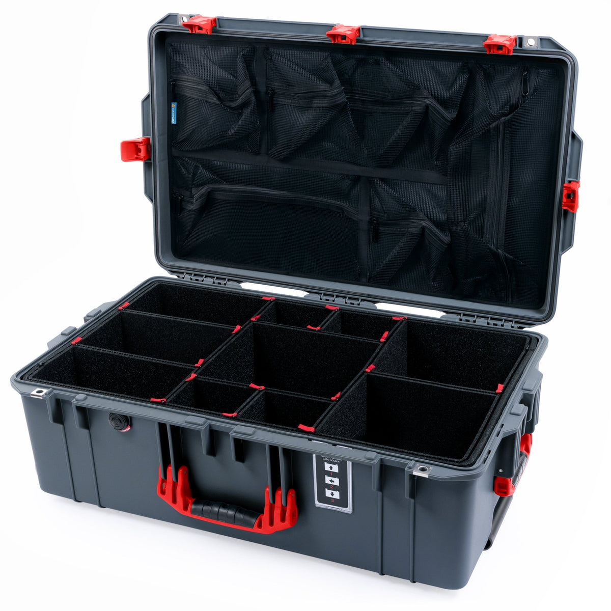 Pelican 1595 Air Case - Charcoal & Red Trolley - TrekPak Divider System / Mesh Lid Organizer