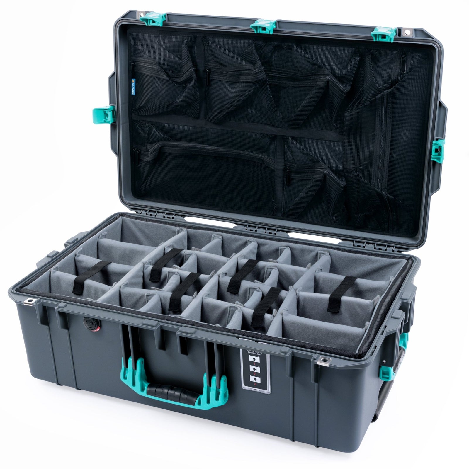 Pelican 1595 Air Case - Charcoal & Teal - Padded Microfiber Dividers / Mesh Lid Organizer