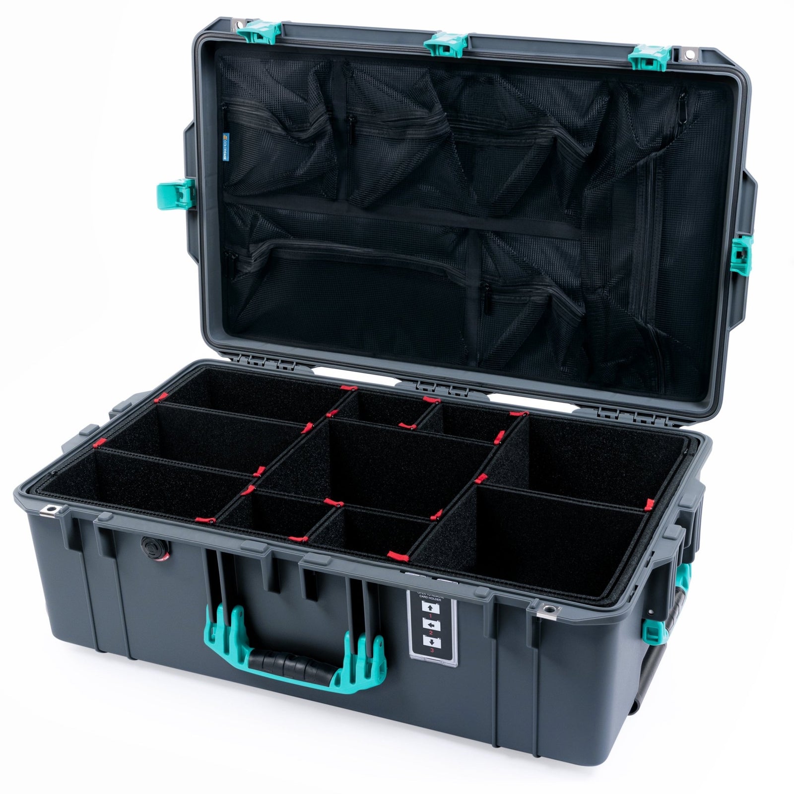 Pelican 1595 Air Case - Charcoal & Teal - TrekPak Divider System / Mesh Lid Organizer
