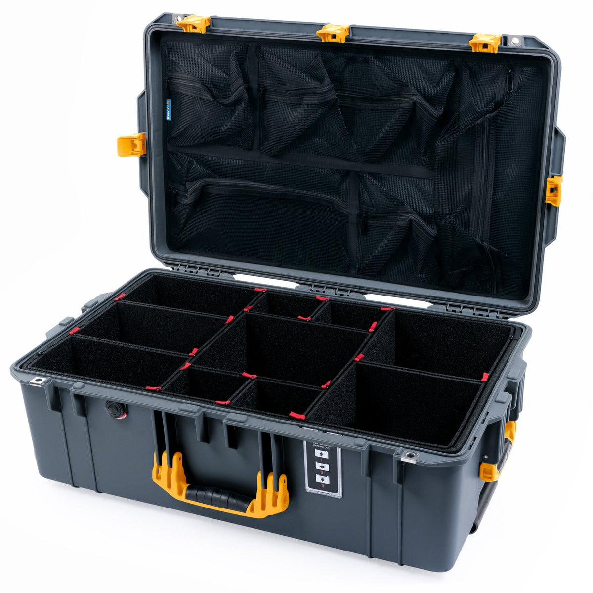 Pelican 1595 Air Case - Charcoal & Yellow - TrekPak Divider System / Mesh Lid Organizer