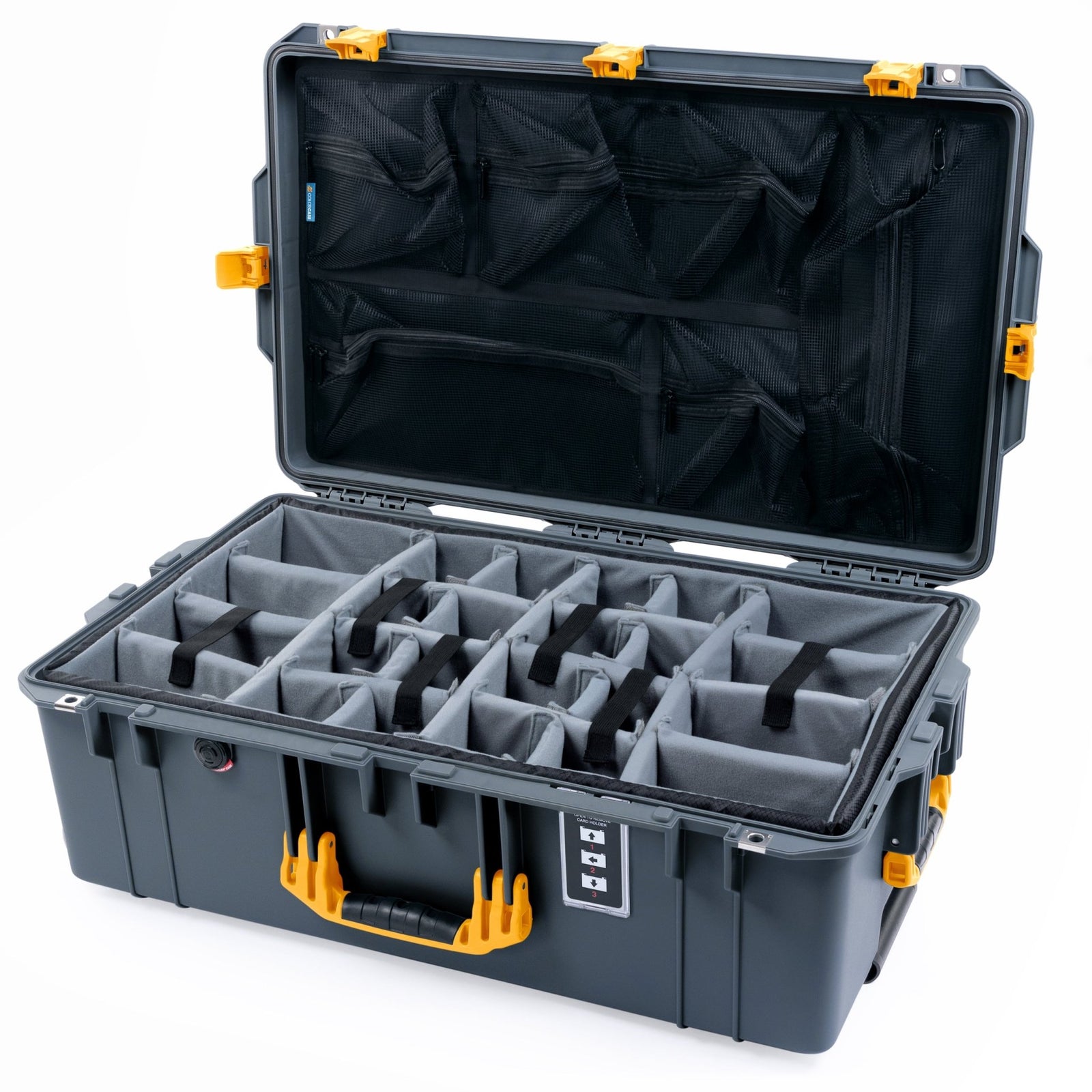 Pelican 1595 Air Case - Charcoal & Yellow Trolley - Padded Microfiber Dividers / Mesh Lid Organizer