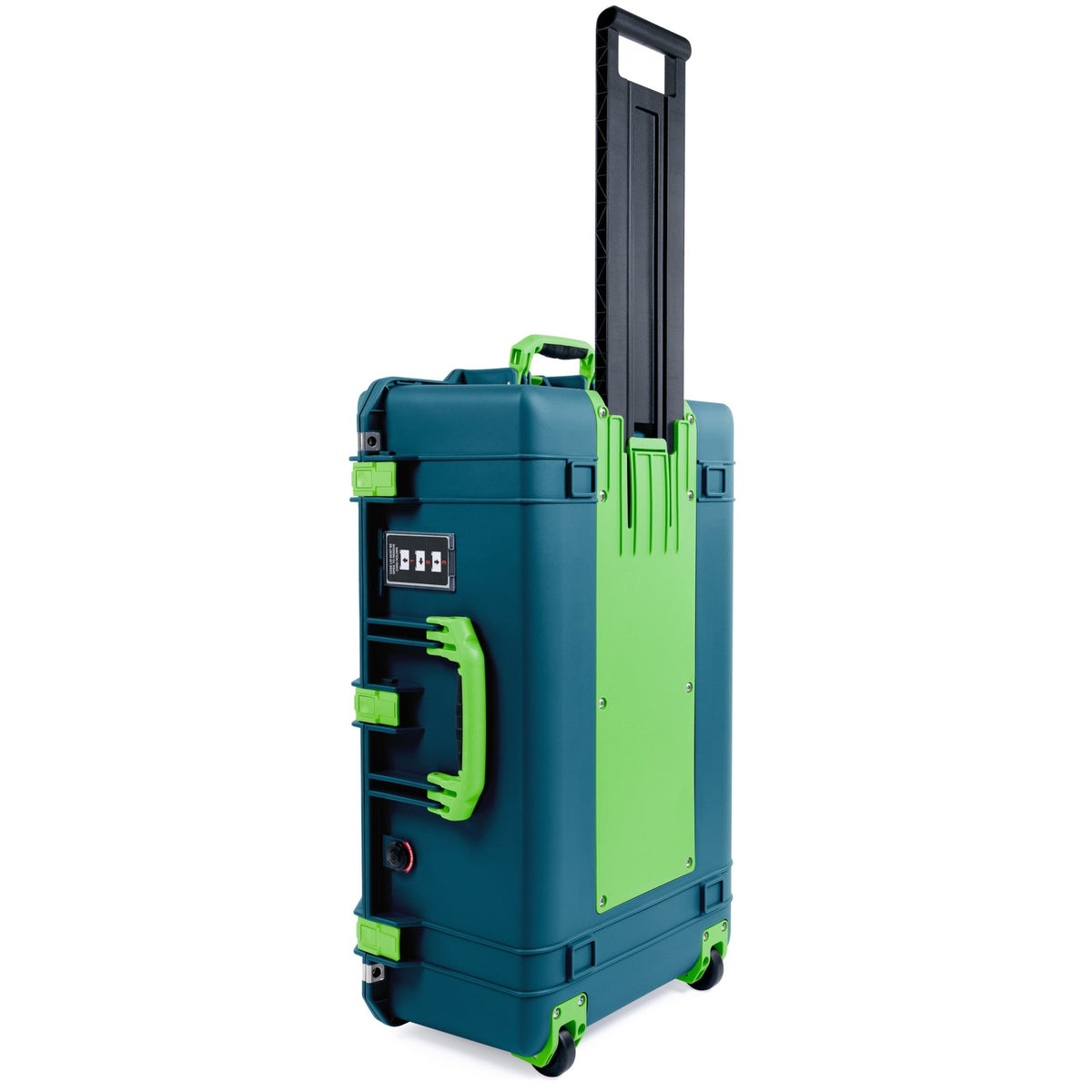 Pelican 1595 Air Case - Indigo &amp; Lime Green Trolley - Pick &amp; Pluck Foam / TRVL Lid Organizer