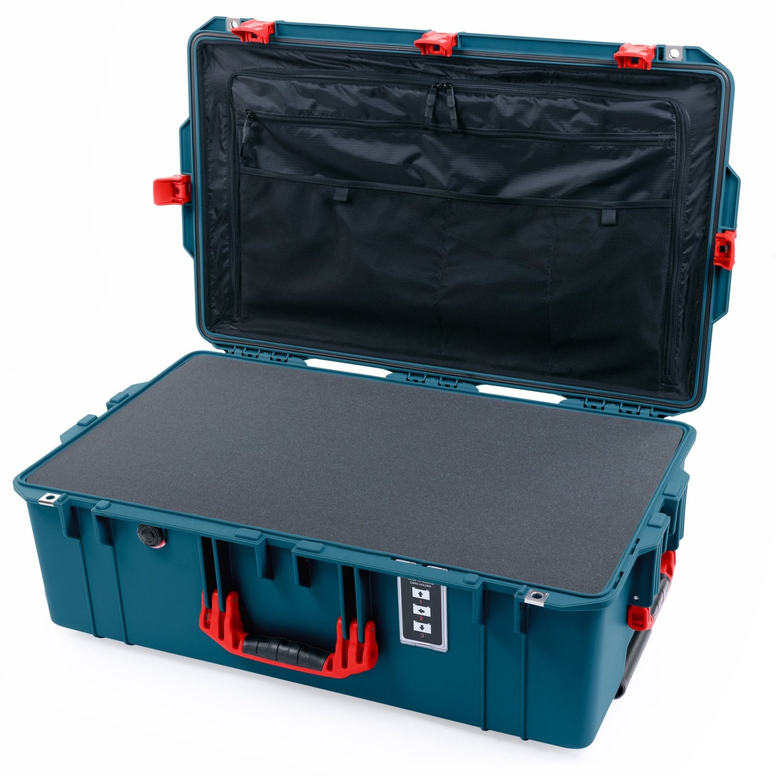 Pelican 1595 Air Case - Indigo & Red Trolley - Pick & Pluck Foam / TRVL Lid Organizer