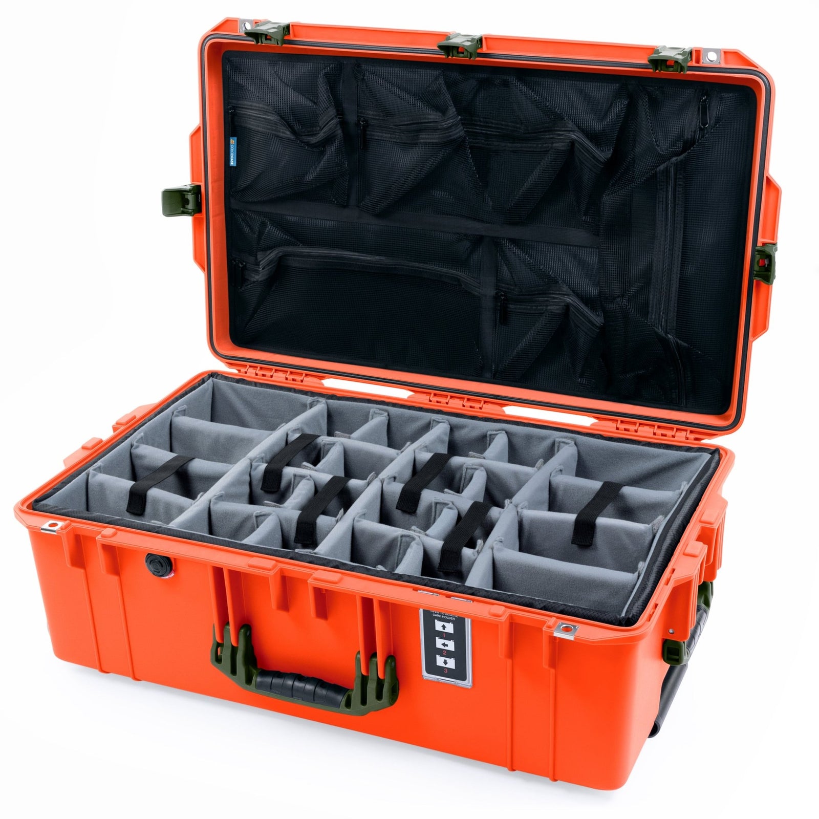 Pelican 1595 Air Case - Orange & OD Green - Padded Microfiber Dividers / Mesh Lid Organizer