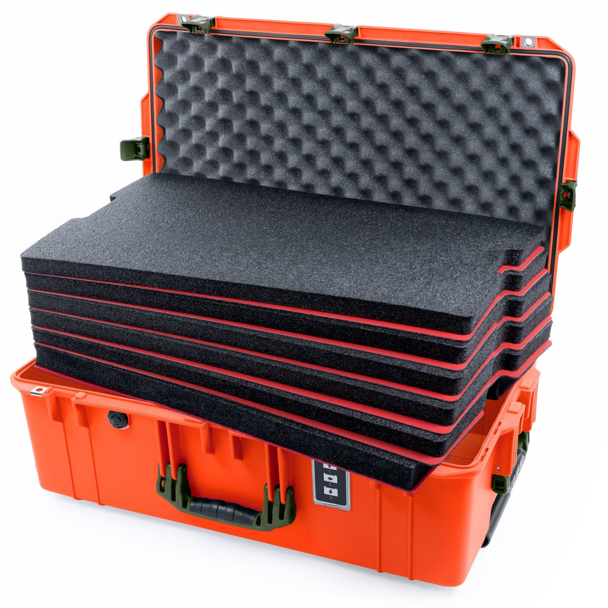 Pelican 1595 Air Case - Orange & OD Green - DIY Tool Foam Kit / Convoluted Lid Foam