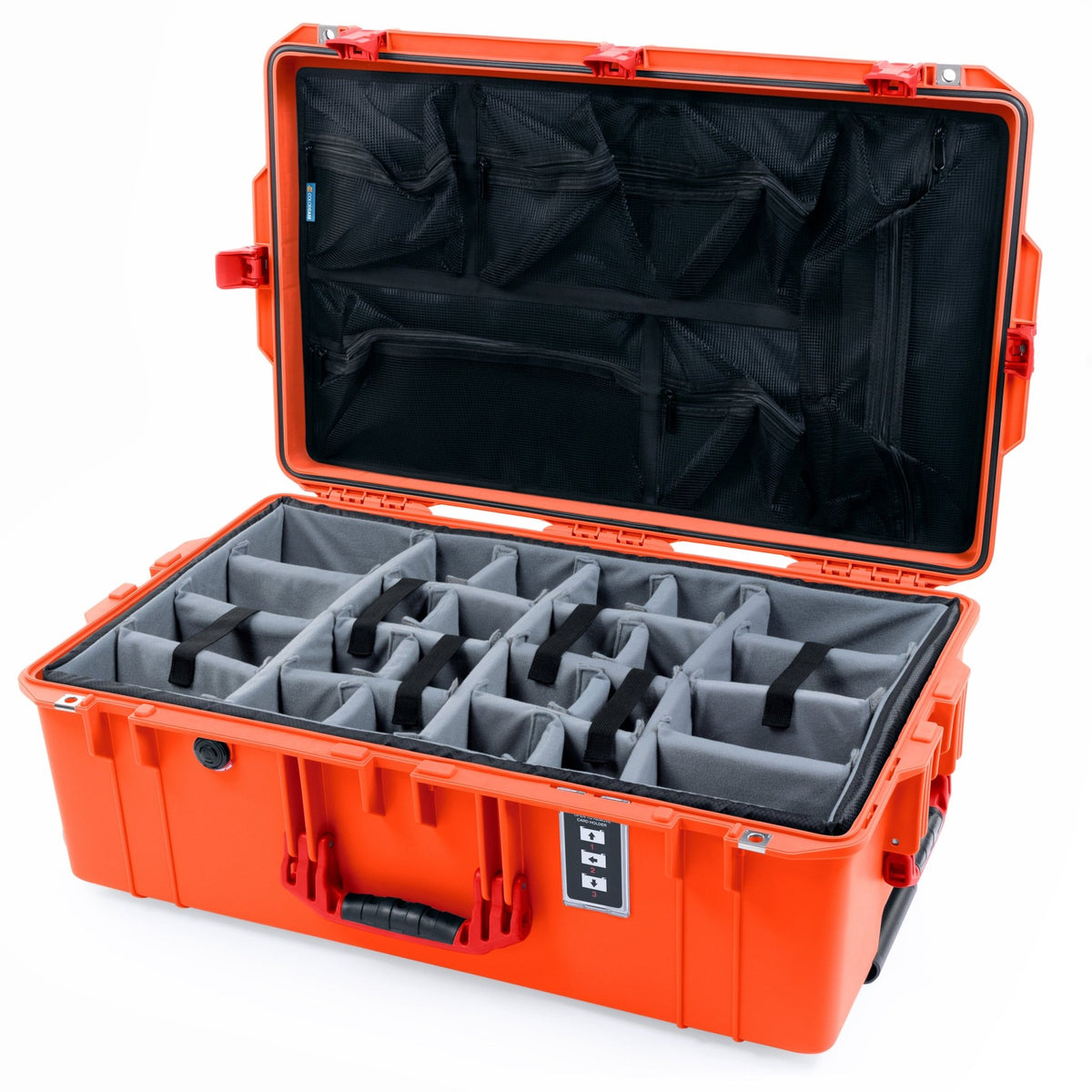 Pelican 1595 Air Case - Orange & Red Trolley - Padded Microfiber Dividers / Mesh Lid Organizer