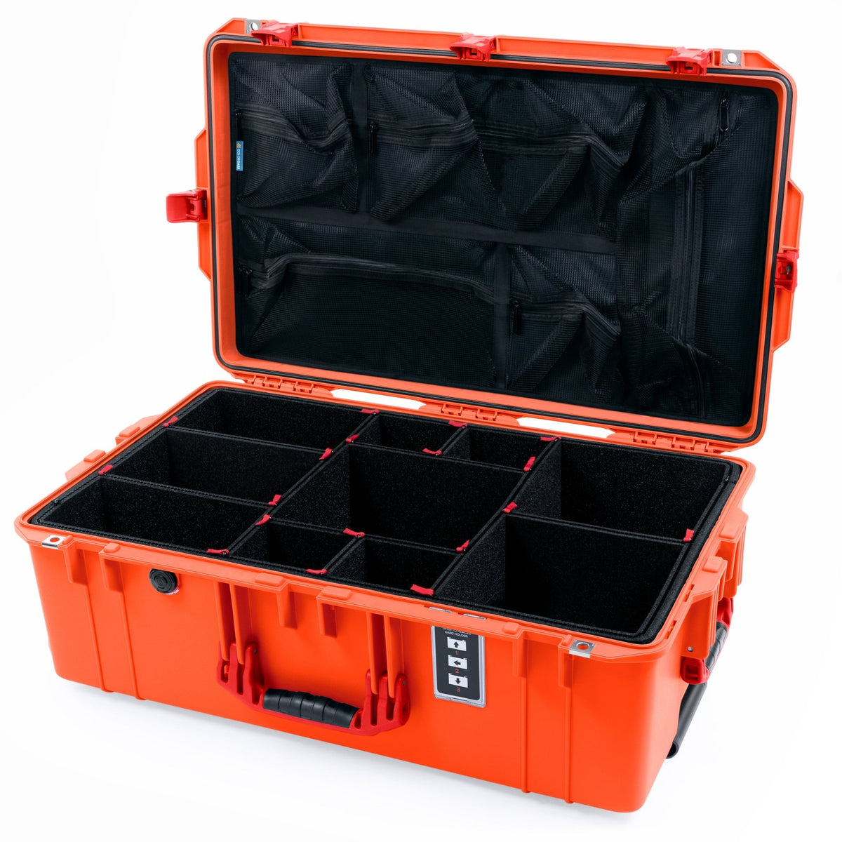 Pelican 1595 Air Case - Orange & Red Trolley - TrekPak Divider System / Mesh Lid Organizer