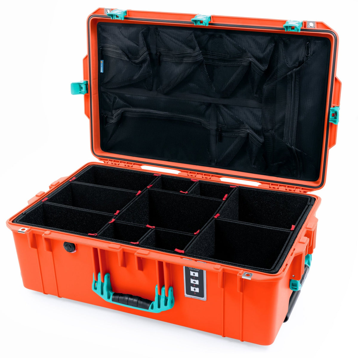 Pelican 1595 Air Case - Orange & Teal - TrekPak Divider System / Mesh Lid Organizer