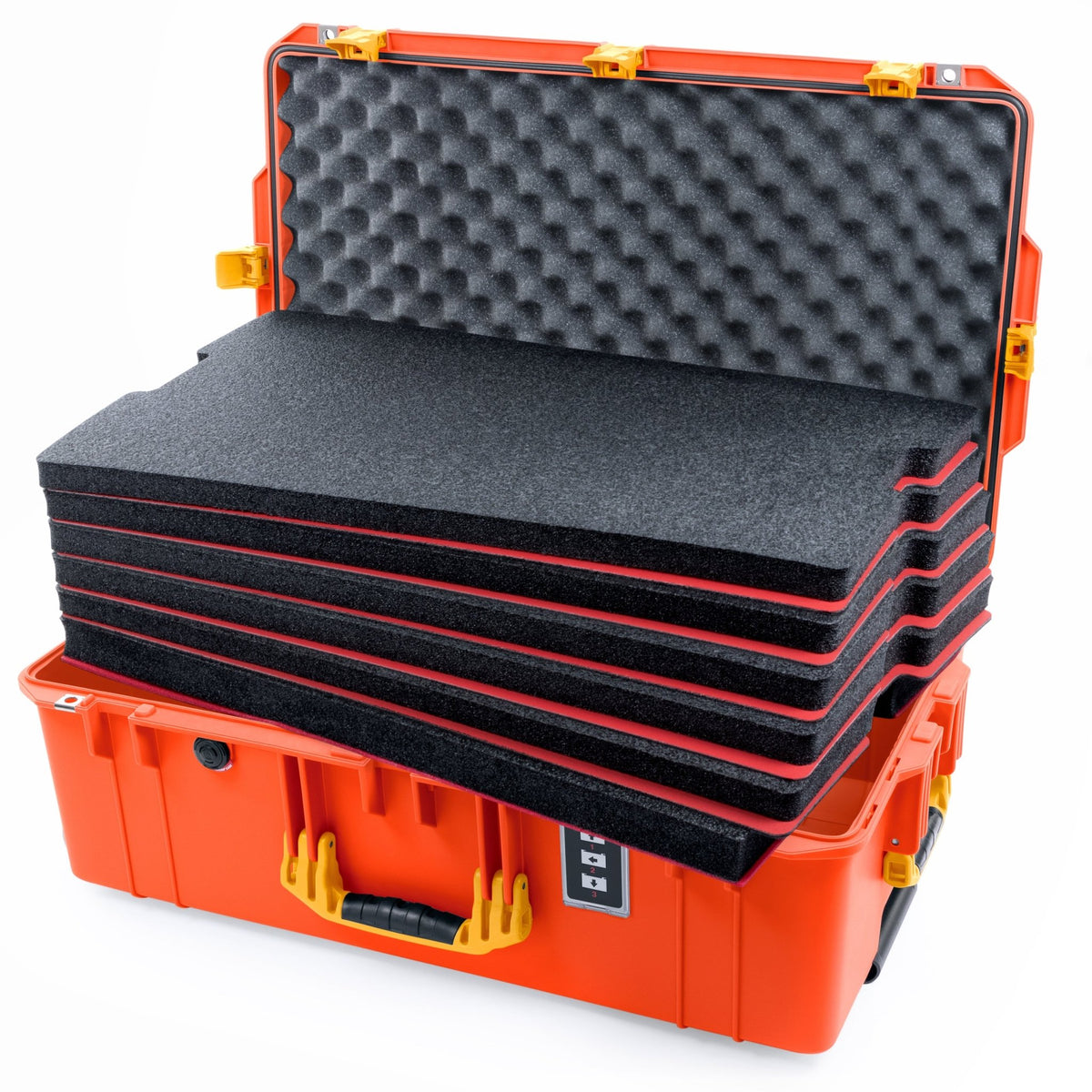 Pelican 1595 Air Case - Orange &amp; Yellow Trolley - DIY Tool Foam Kit / Convoluted Lid Foam