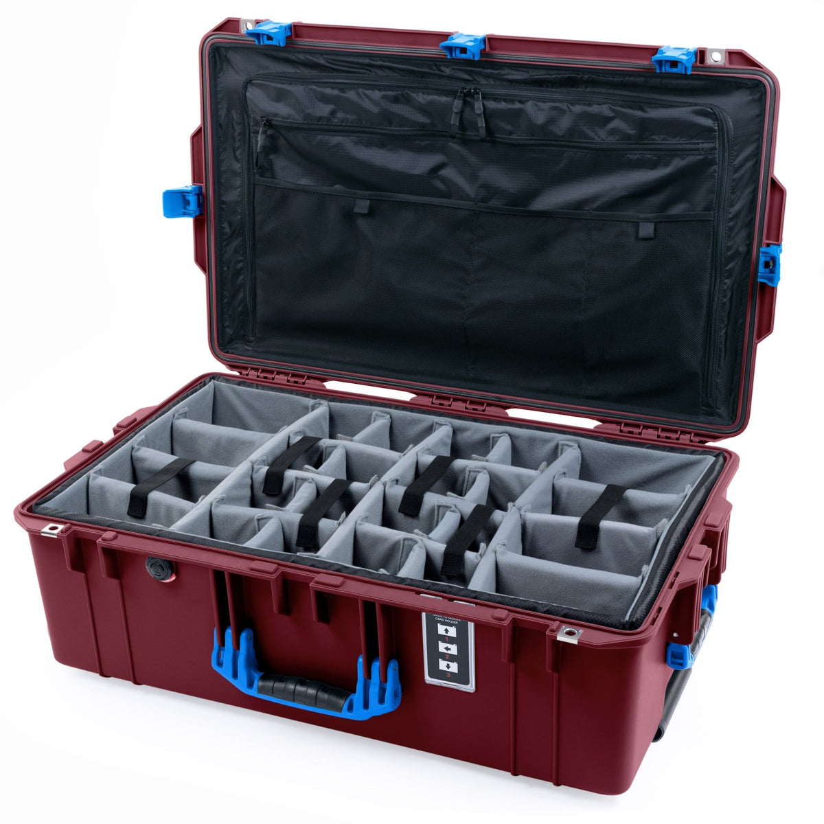 Pelican 1595 Air Case - Oxblood &amp; Blue - Padded Microfiber Dividers / TRVL Lid Organizer