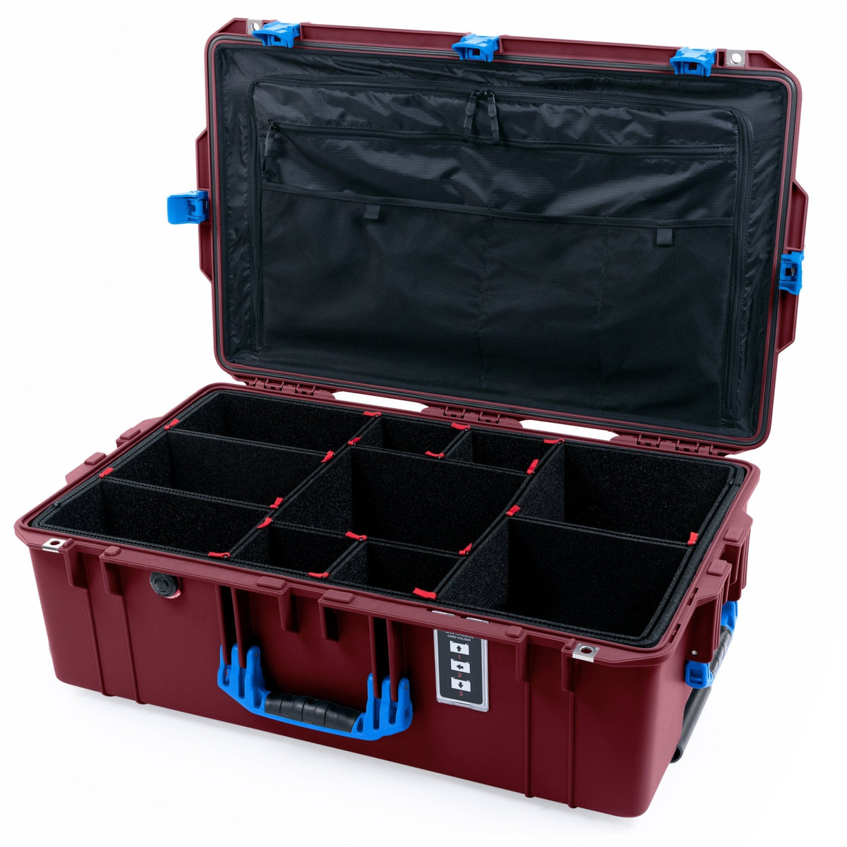 Pelican 1595 Air Case - Oxblood &amp; Blue - TrekPak Divider System / TRVL Lid Organizer