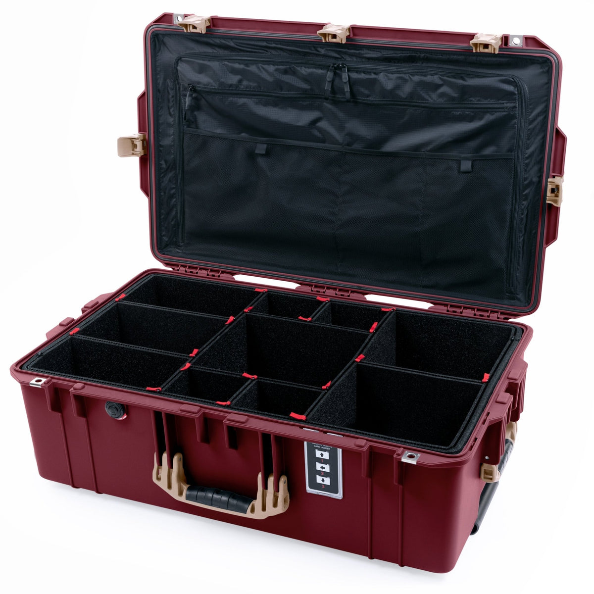 Pelican 1595 Air Case - Oxblood &amp; Desert Tan Trolley - TrekPak Divider System / TRVL Lid Organizer