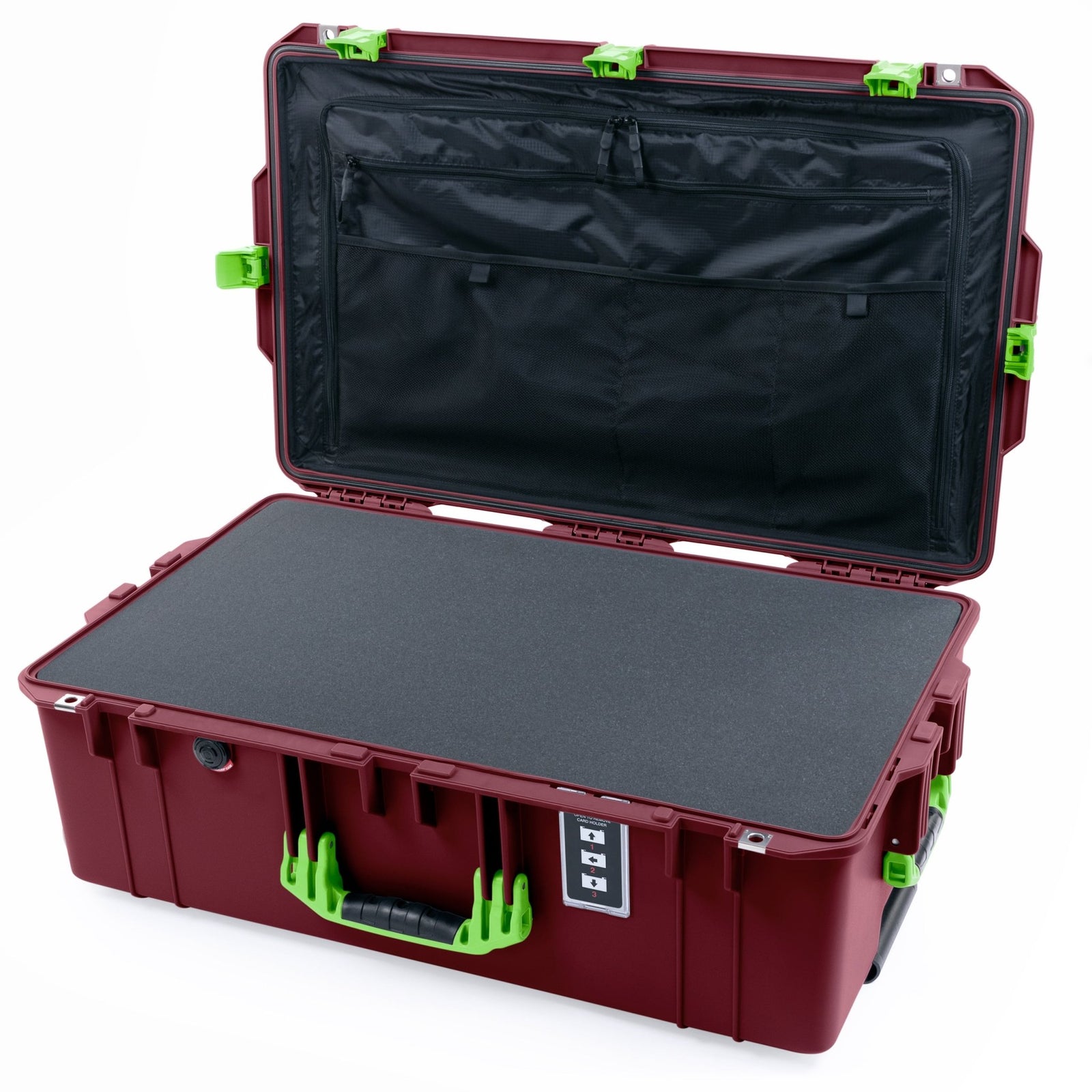Pelican 1595 Air Case - Oxblood & Lime Green - Pick & Pluck Foam / TRVL Lid Organizer