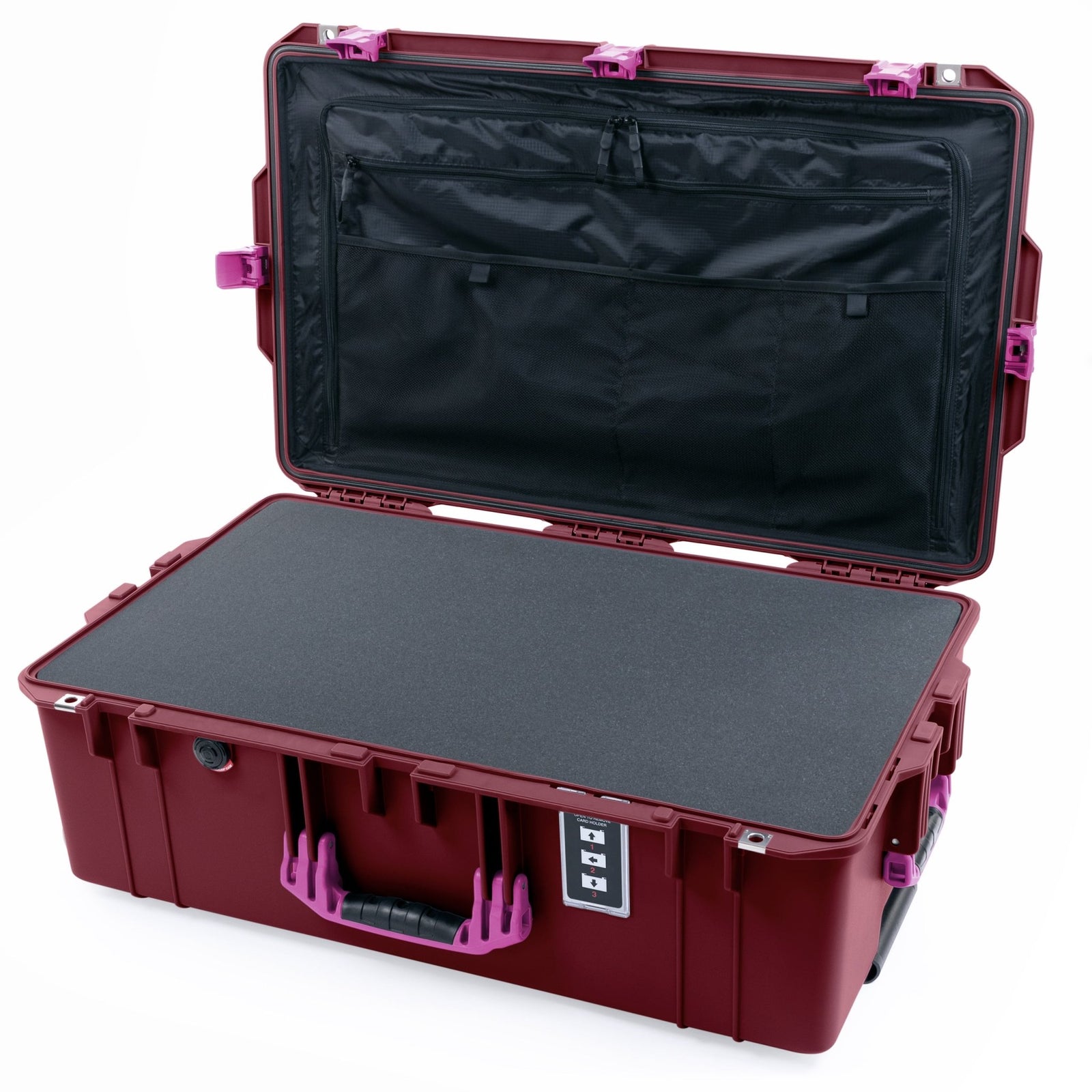 Pelican 1595 Air Case - Oxblood & Magenta Trolley - Pick & Pluck Foam / TRVL Lid Organizer