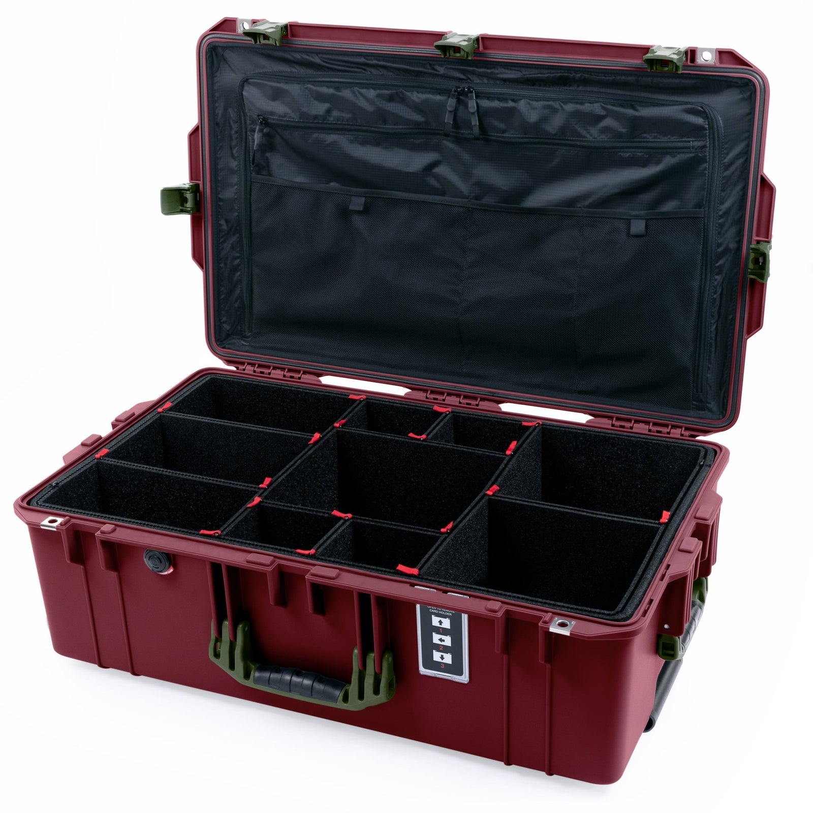 Pelican 1595 Air Case - Oxblood & OD Green - TrekPak Divider System / TRVL Lid Organizer