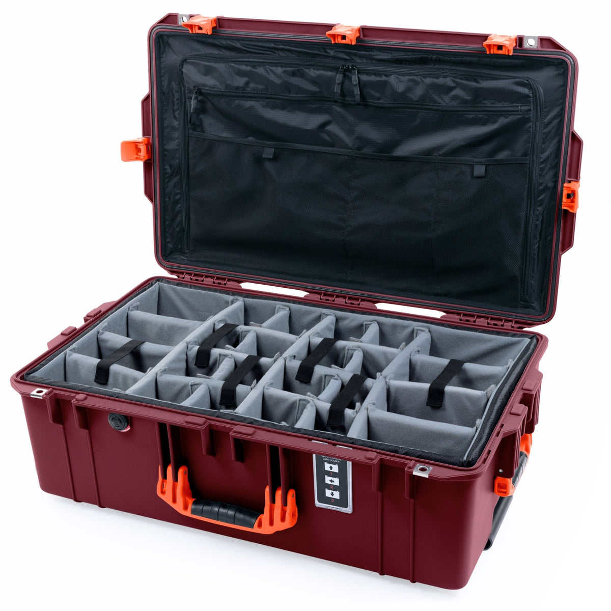 Pelican 1595 Air Case - Oxblood &amp; Orange - Padded Microfiber Dividers / TRVL Lid Organizer