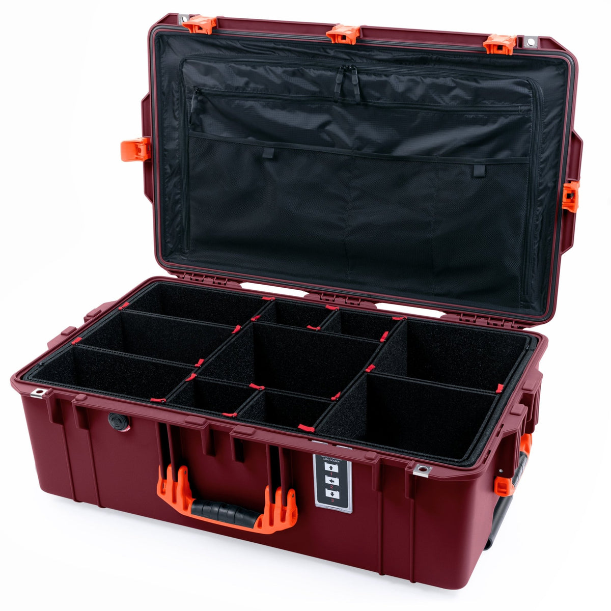 Pelican 1595 Air Case - Oxblood &amp; Orange - TrekPak Divider System / TRVL Lid Organizer