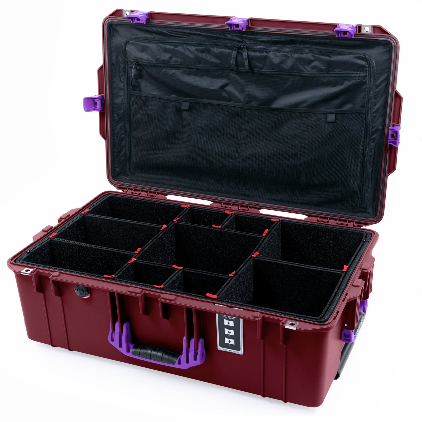 Pelican 1595 Air Case - Oxblood & Purple Trolley - TrekPak Divider System / TRVL Lid Organizer