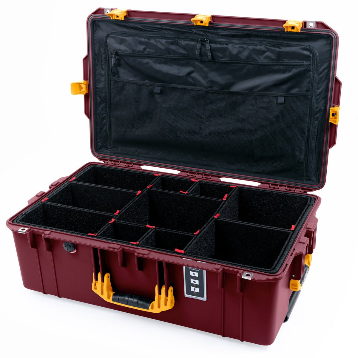 Pelican 1595 Air Case - Oxblood &amp; Yellow - TrekPak Divider System / TRVL Lid Organizer