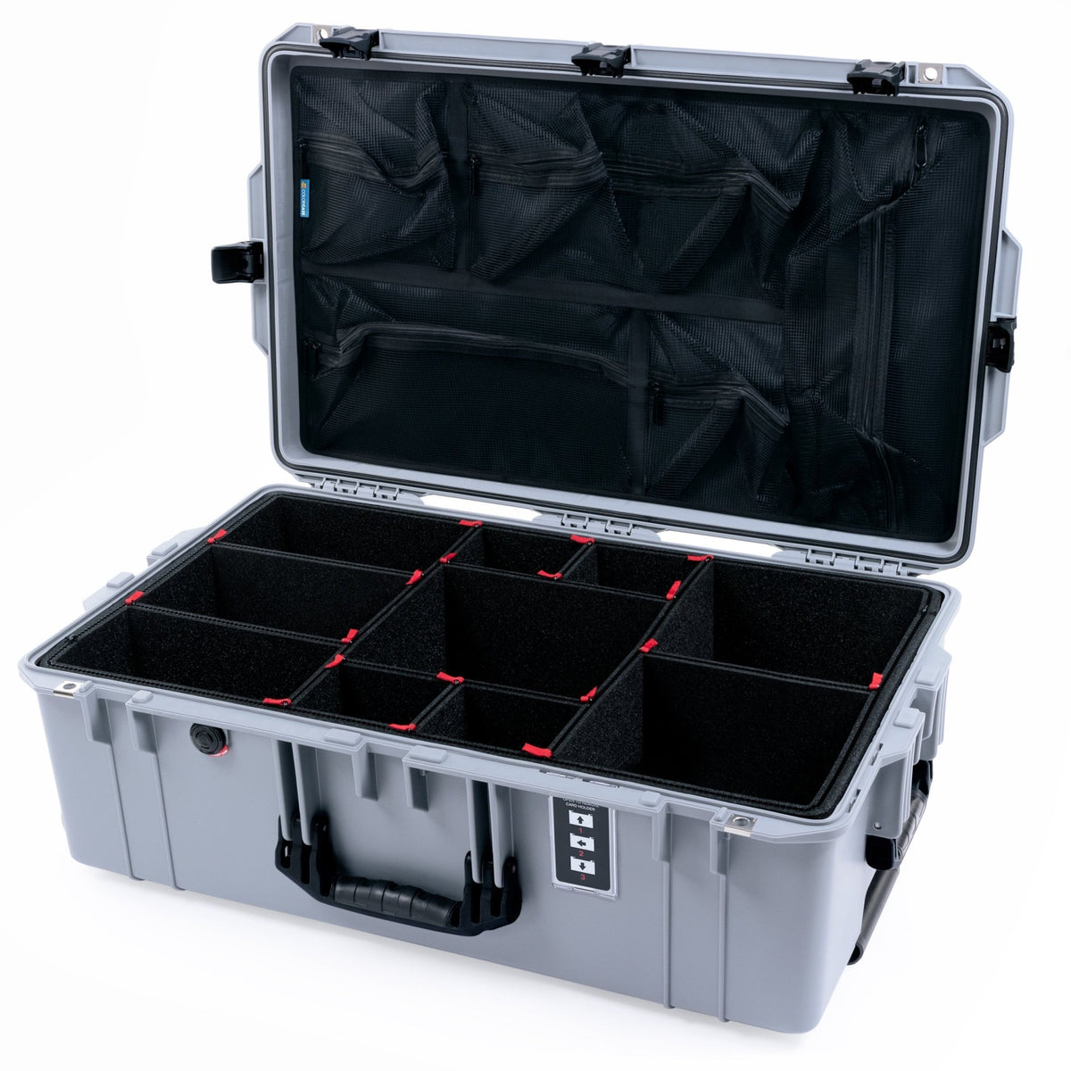Pelican 1595 Air Case - Silver & Black Trolley - TrekPak Divider System / Mesh Lid Organizer