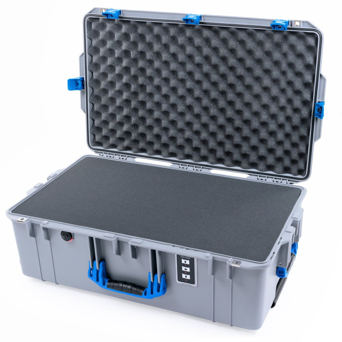 Pelican 1595 Air Case - Silver & Blue Trolley - Pick & Pluck Foam / Convoluted Lid Foam