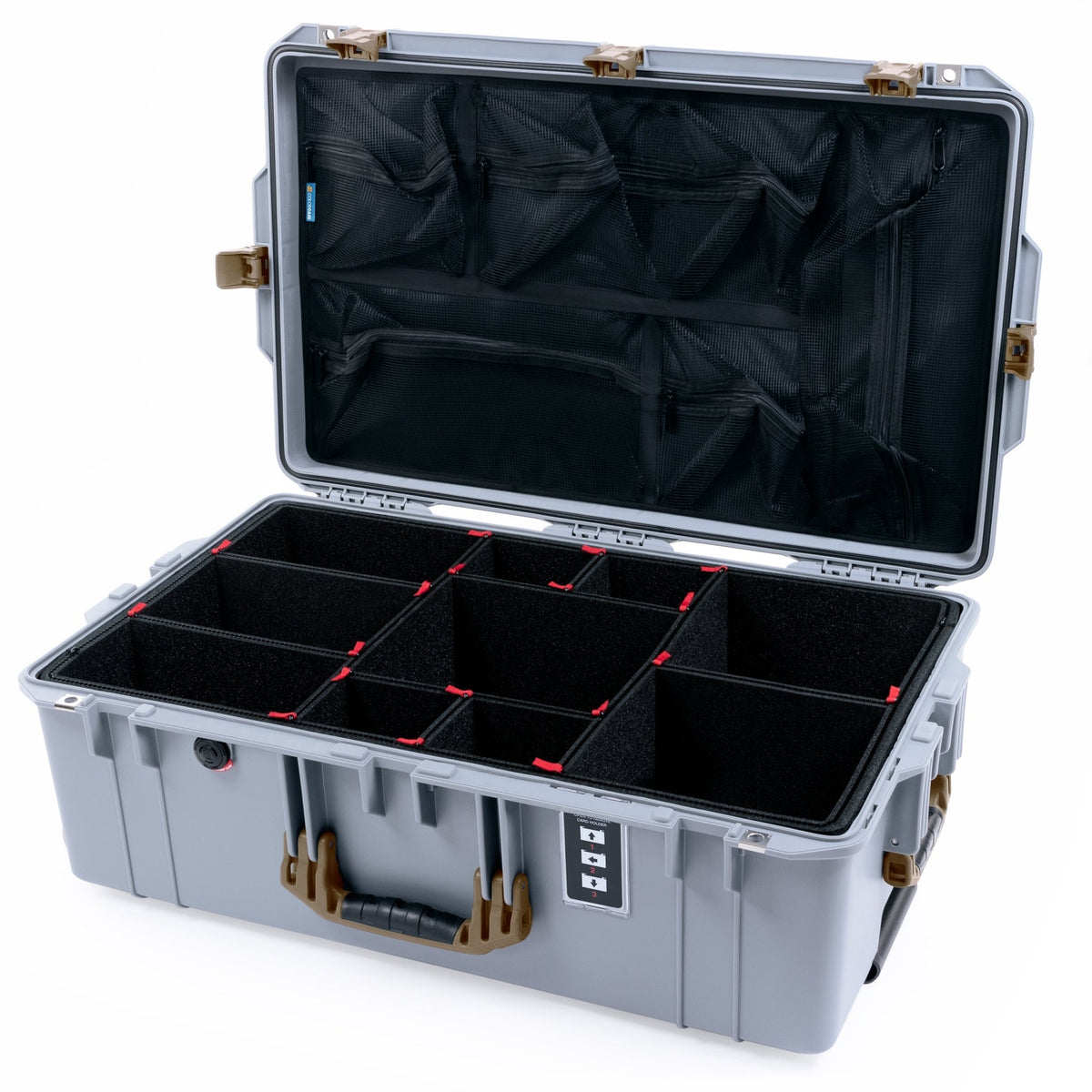 Pelican 1595 Air Case - Silver & Dark Desert Dirt - TrekPak Divider System / Mesh Lid Organizer