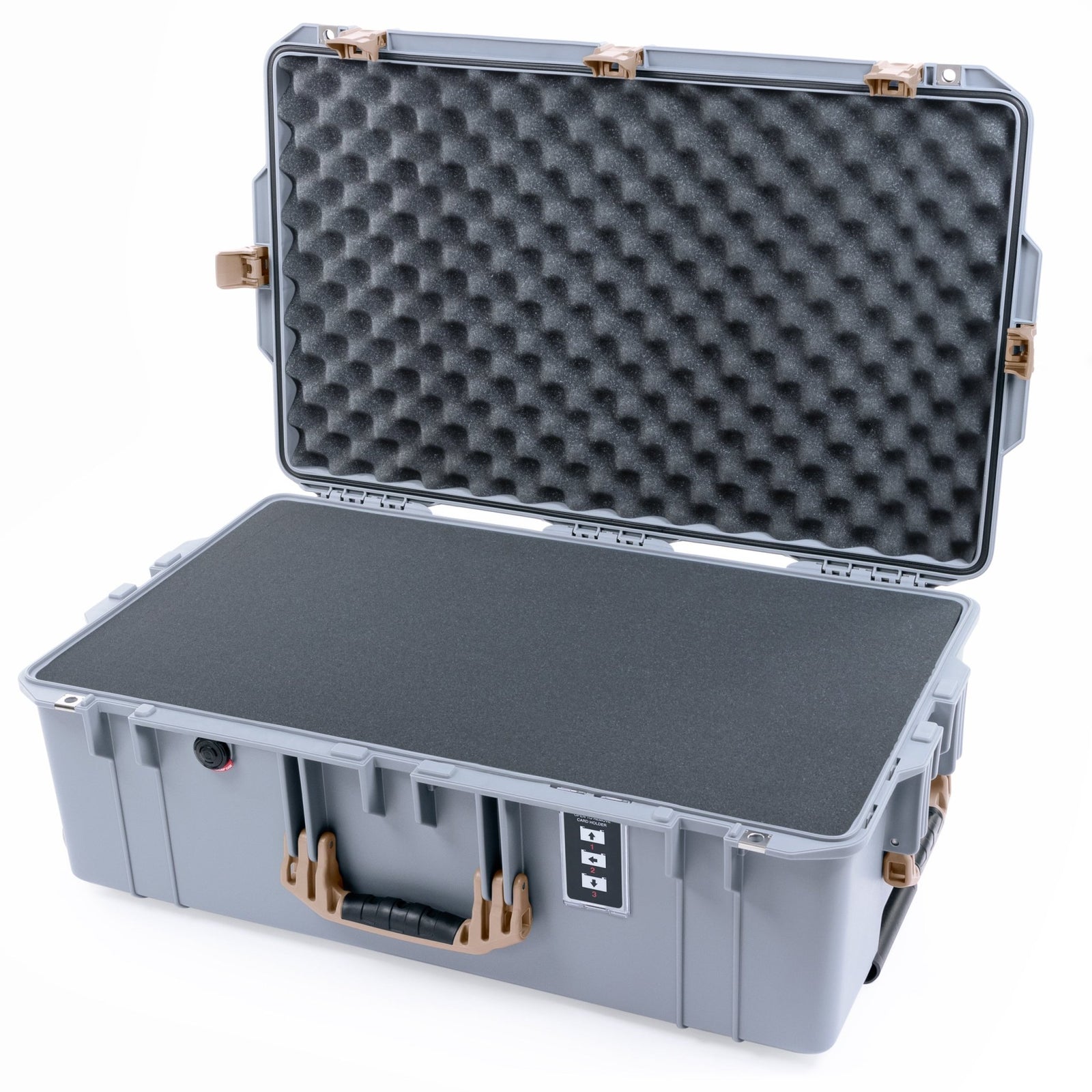 Pelican 1595 Air Case - Silver & Desert Tan Trolley - Pick & Pluck Foam / Convoluted Lid Foam