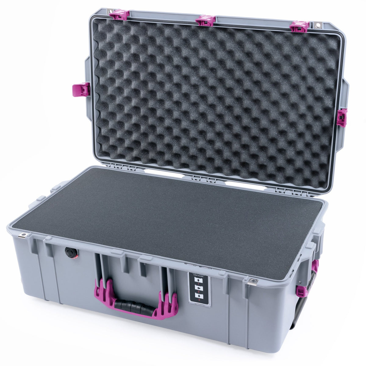 Pelican 1595 Air Case - Silver & Magenta Trolley - Pick & Pluck Foam / Convoluted Lid Foam