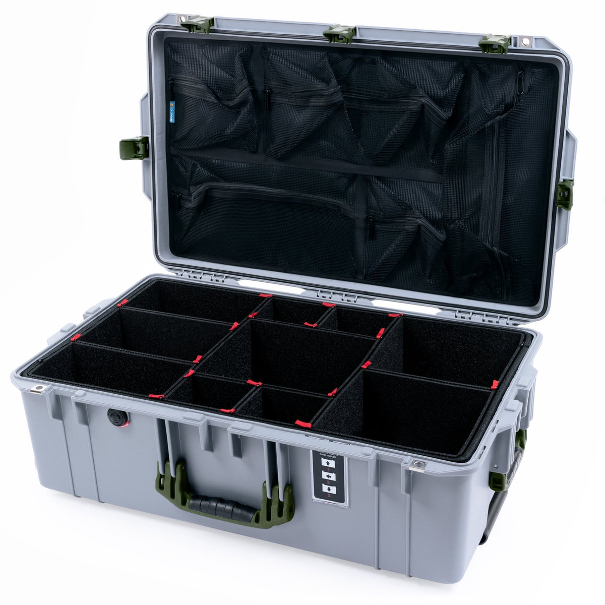 Pelican 1595 Air Case - Silver & OD Green - TrekPak Divider System / Mesh Lid Organizer