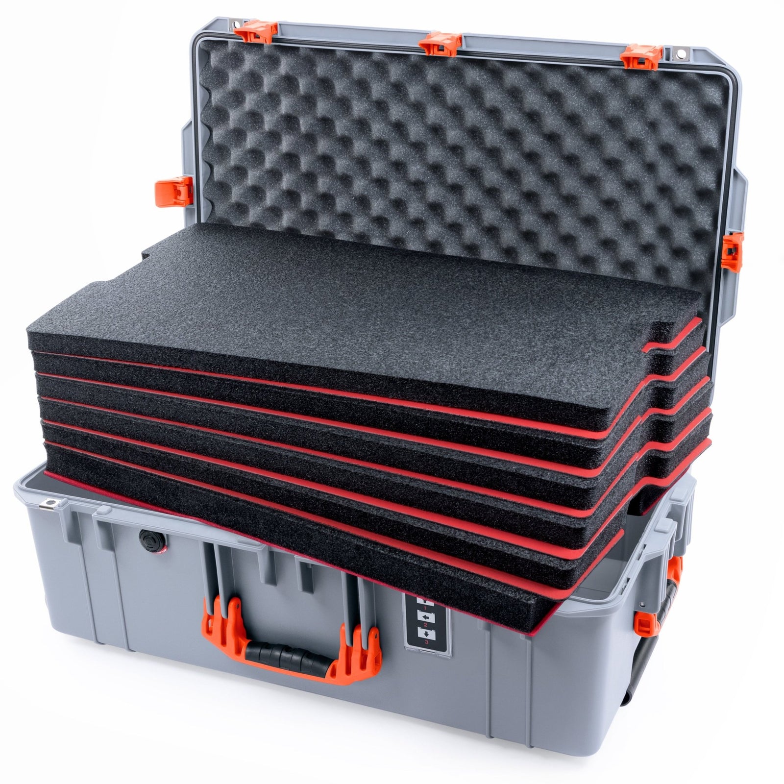 Pelican 1595 Air Case - Silver & Orange Trolley - DIY Tool Foam Kit / Convoluted Lid Foam